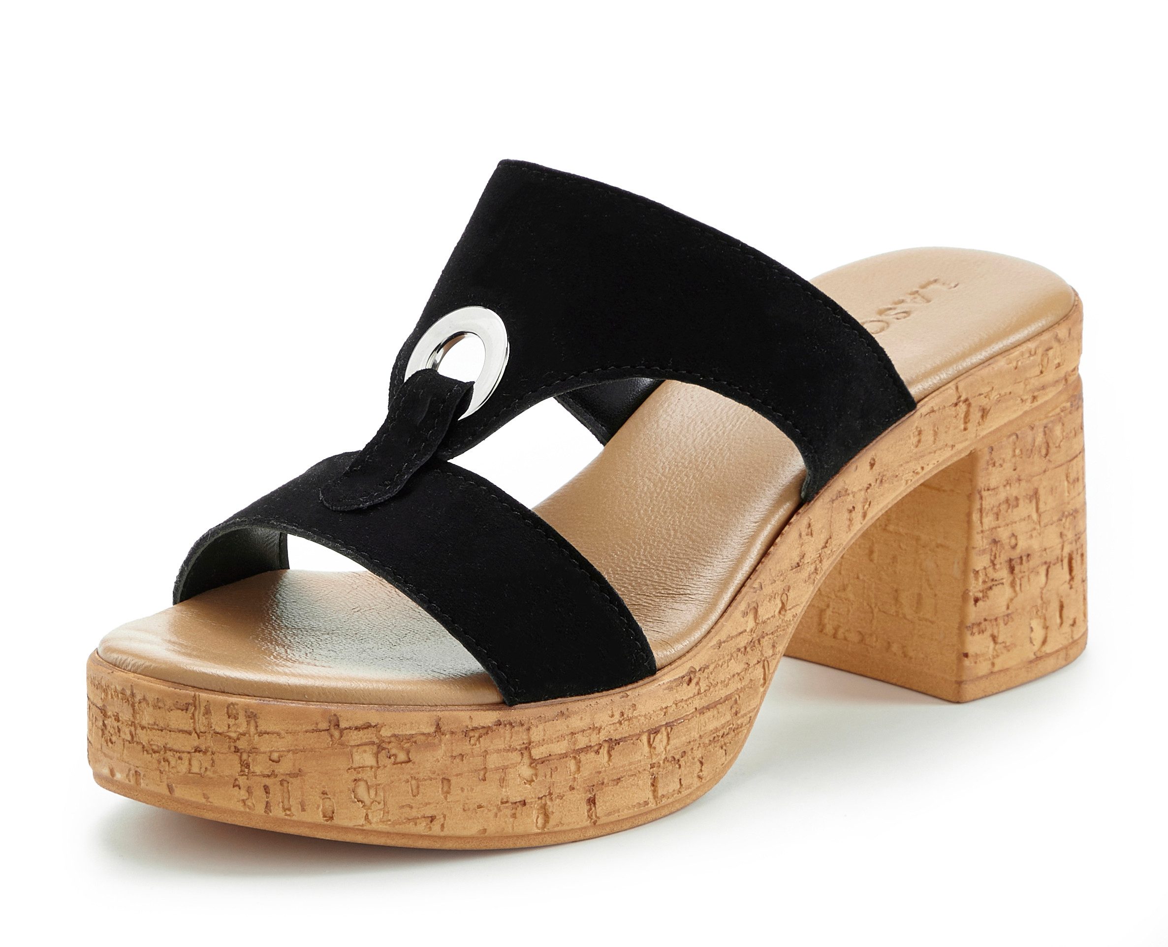 LASCANA Sandale, Mule, offener Schuh, Sommerschuh, Pantolette aus Leder mit Blockabsatz in Kork-Optik
