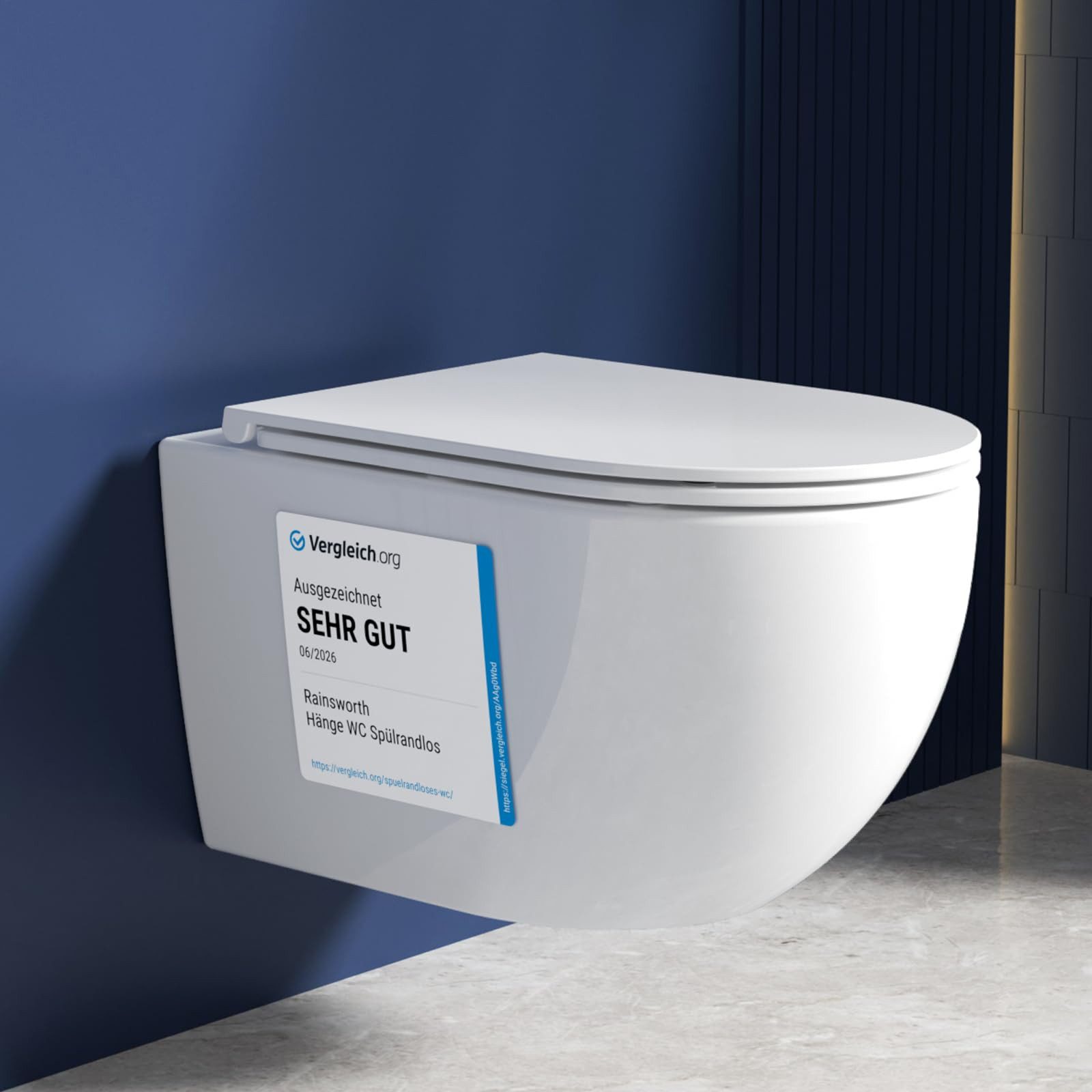 Rainsworth Tiefspül-WC Hänge WC Spülrandlos Einloch Spülung Toilette, 48.5cm lang