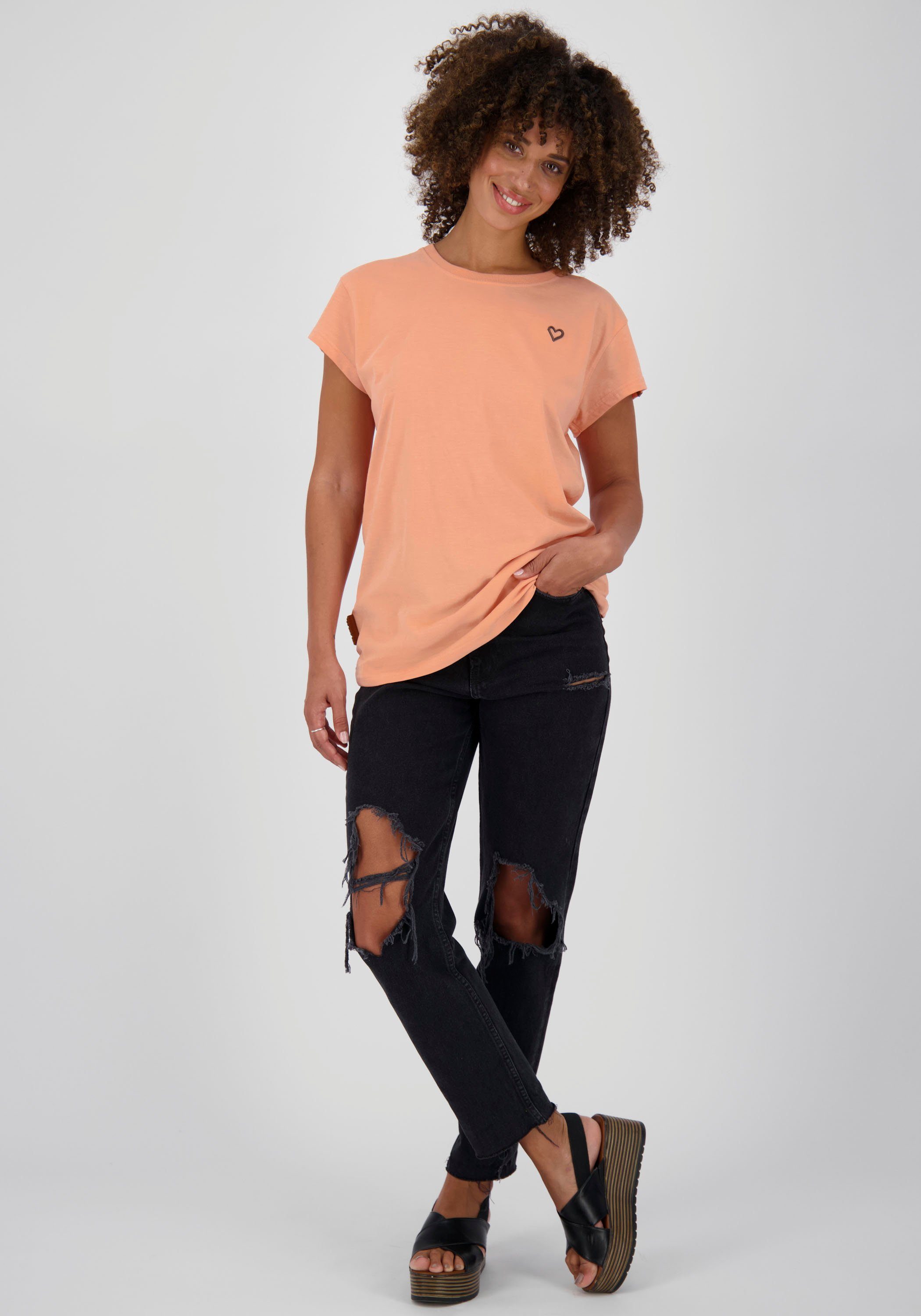 sportives Alife T-Shirt Kickin peach schönen & Longshirt Uni-Farben MaxiAK A in