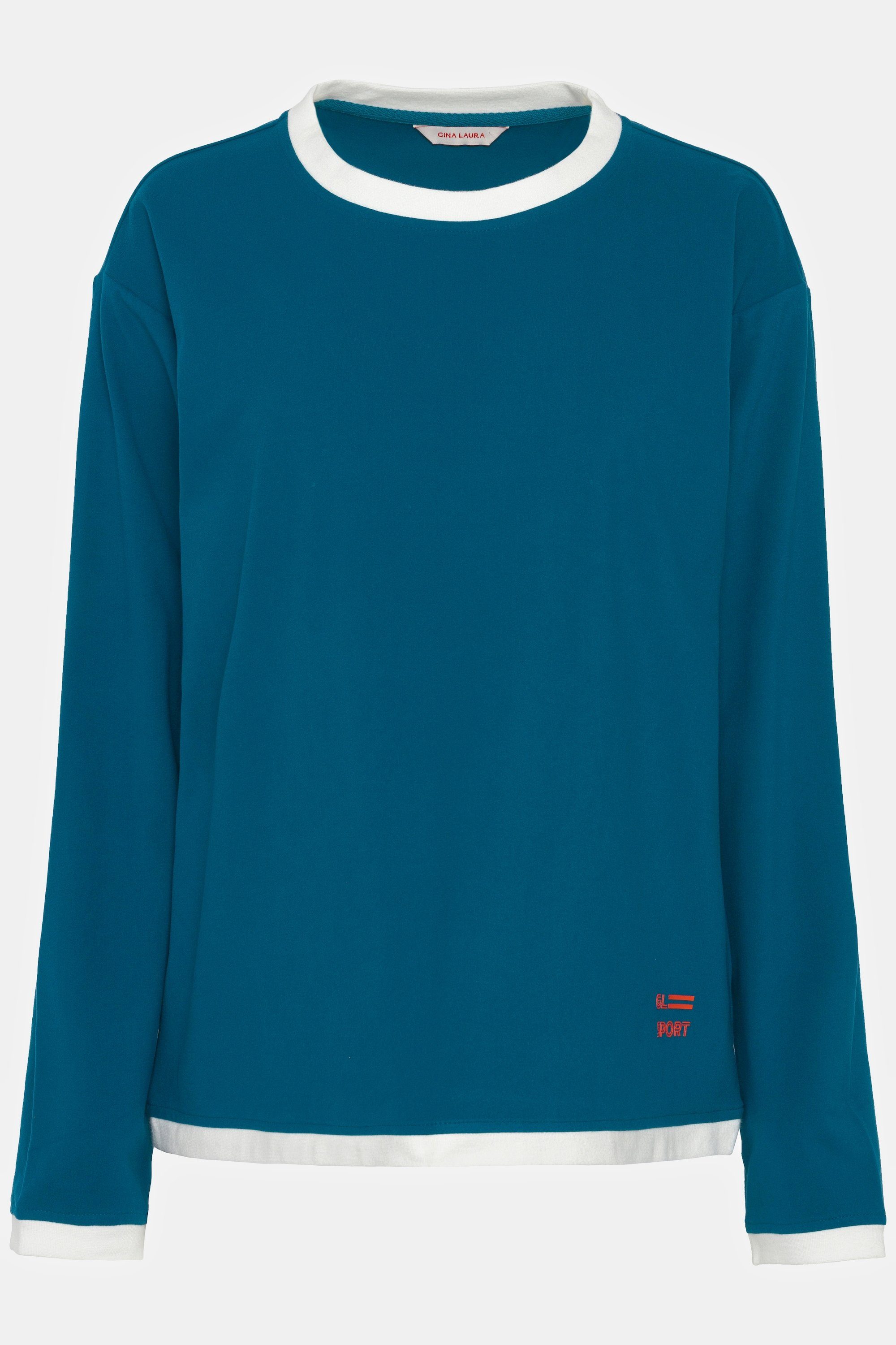 Rundhals Gina T-Shirt Laura Langarm Longshirt blaugrün Farb-Kontraste