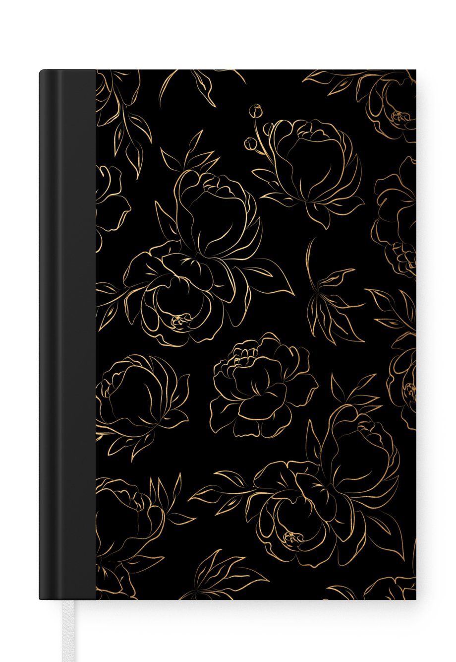 MuchoWow Notizbuch Blumen - Gold - Muster - Rose - Linienkunst, Journal, Merkzettel, Tagebuch, Notizheft, A5, 98 Seiten, Haushaltsbuch
