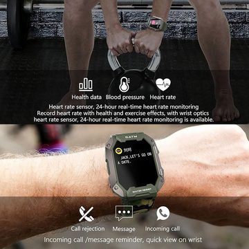 findtime Smartwatch (1,72 Zoll, Android iOS), Herren Militär Uhr Fitnessuhr 5ATM IP69K Wasserdicht 24 Sportmodi Uhr