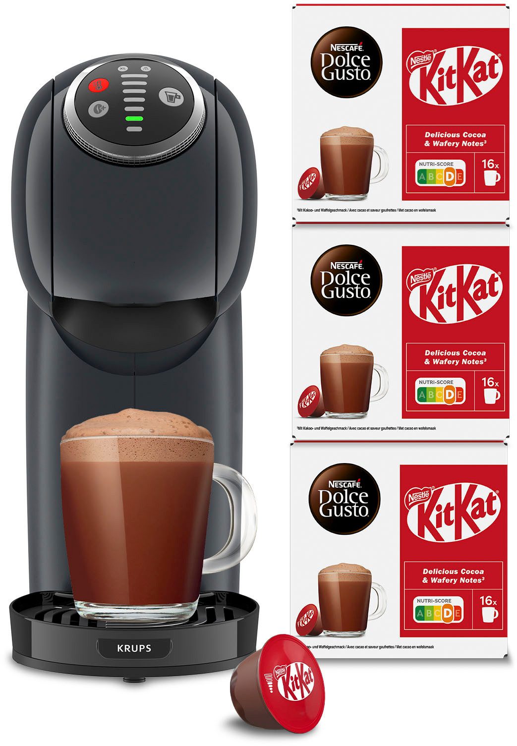 NESCAFÉ® Dolce Gusto® Kapselmaschine KP340B Genio S Plus, Drehregler, Espresso-Boost, inkl. 3 Pakete Nescafé Dolce Gusto KitKat (Kakao) im Wert UVP € 17,97