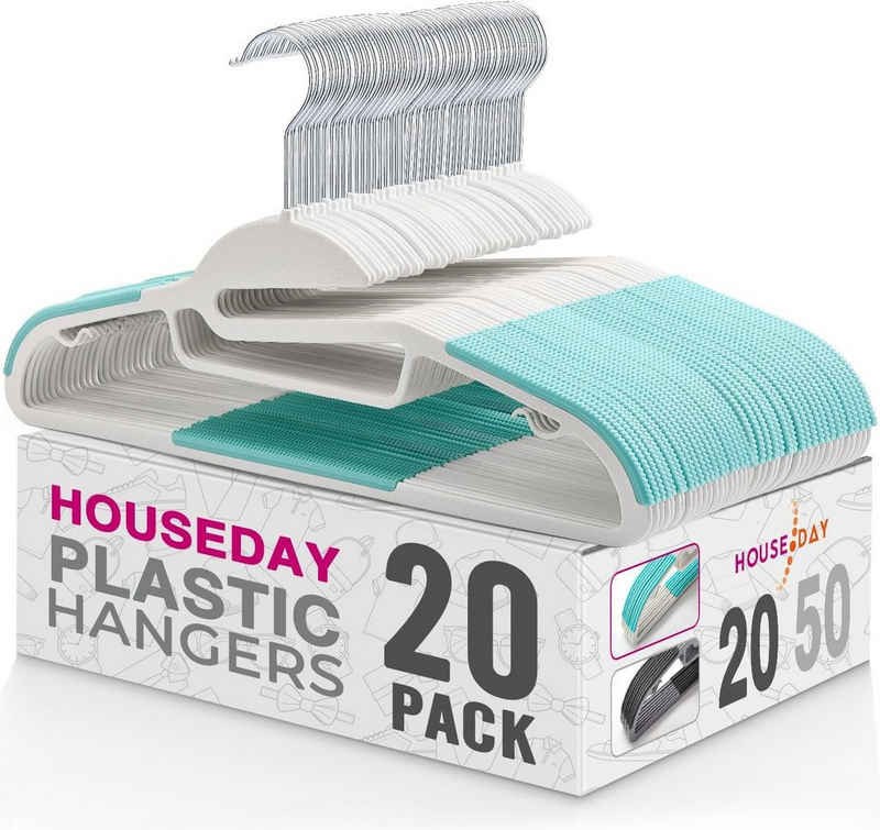 House Day Kleiderbügel Kunststoff, Kleiderbügel Platzsparend, (Packung, 20-tlg), rutschfest, 0,6 cm dick, 41,2 cm lang, um 360° drehbarer Haken