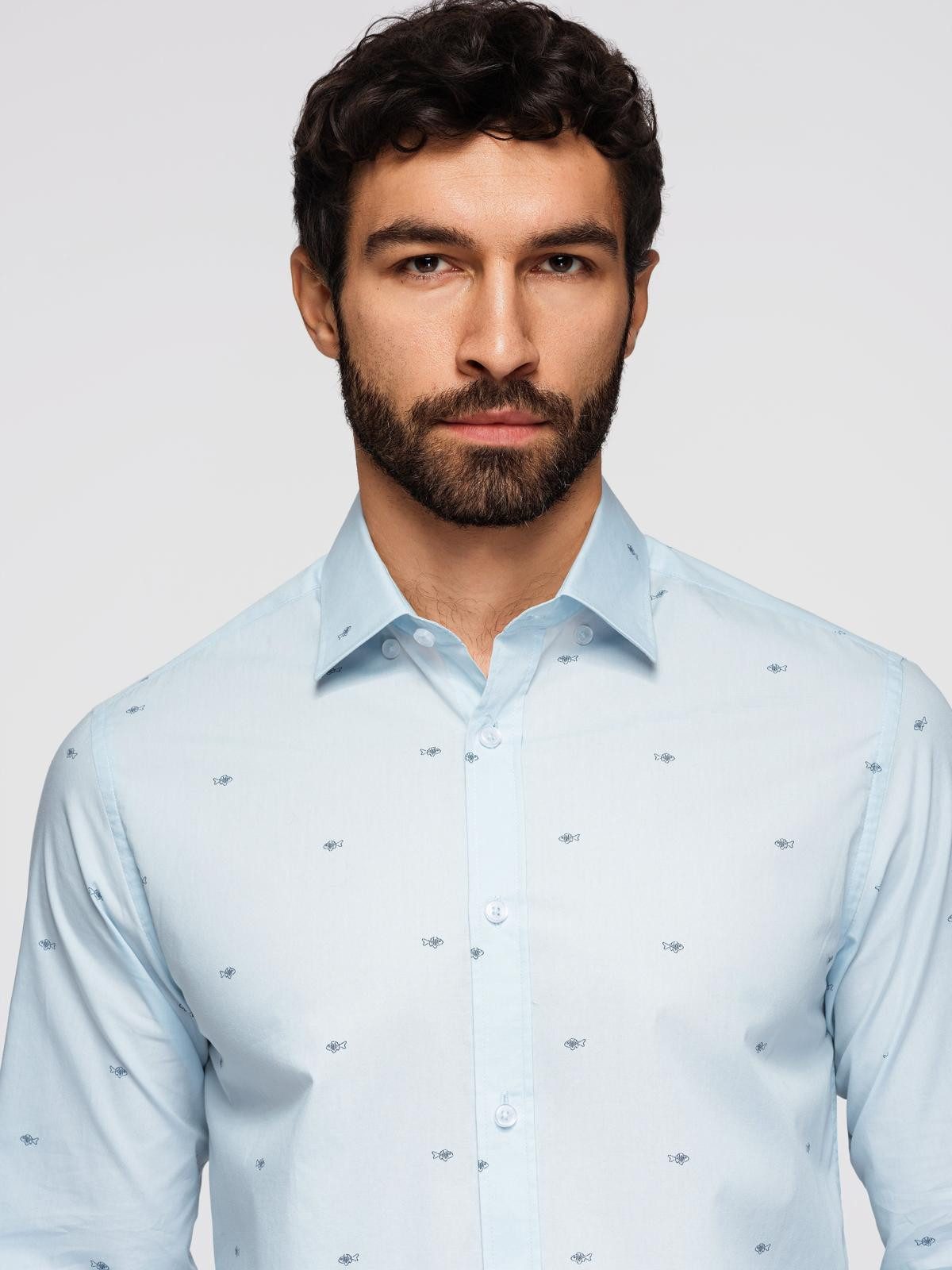 OMBRE Langarmhemd Herrenhemd Slim Fit aus Baumwolle mit Allover-Print