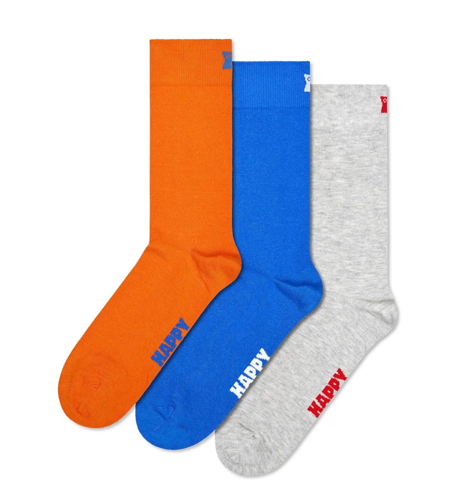 Happy Socks Socken Tagessocke Crew Solid orange/blau/grau - 3 Paar günstig online kaufen