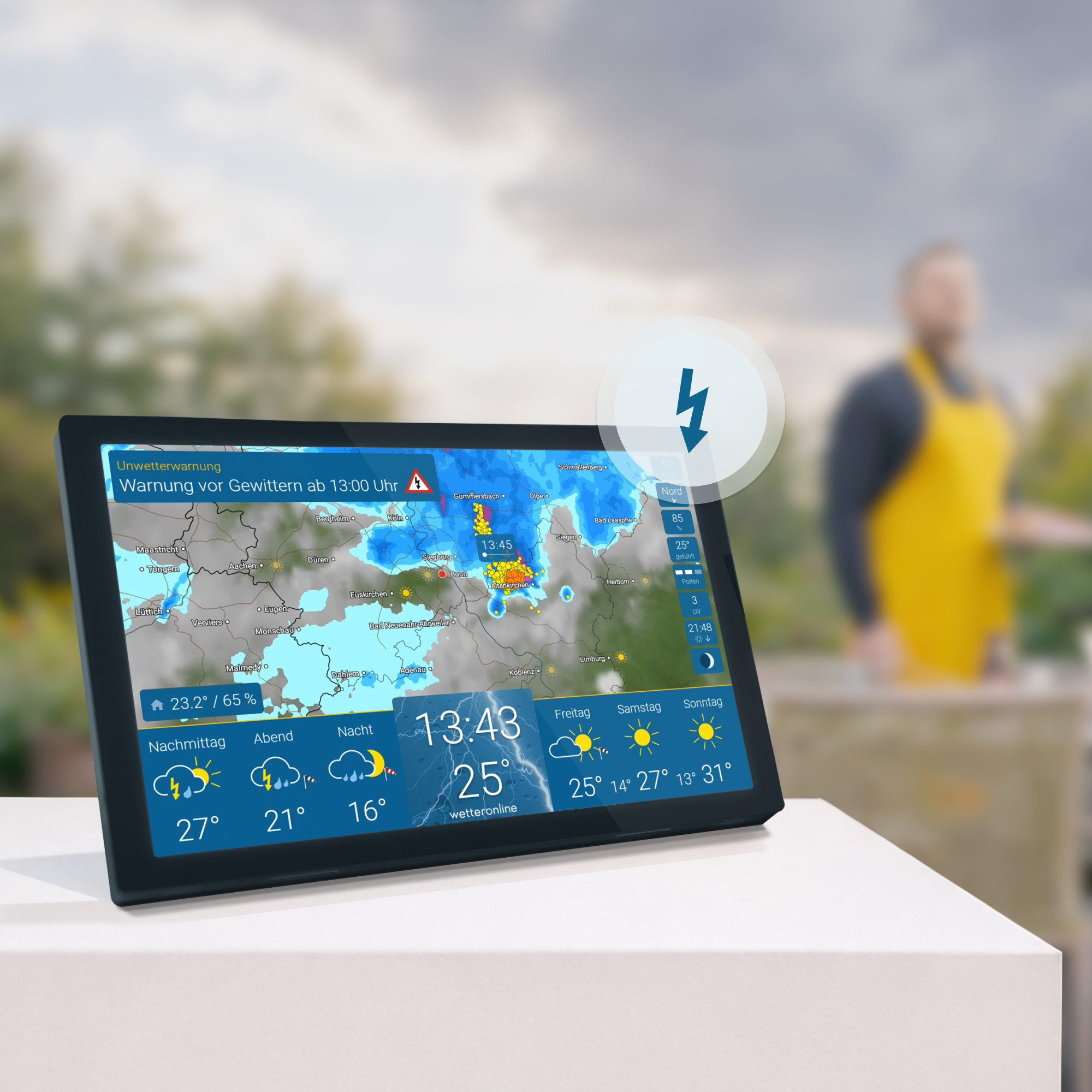 WetterOnline wetteronline home 4: Animiertes WetterRadar auf großem WetterDisplay Wetterstation (inkl. Netzteil, USB-Kabel und Schnellstart-Anleitung, neuen Radaransichten und Premium-Wetterdaten von WetterOnline)