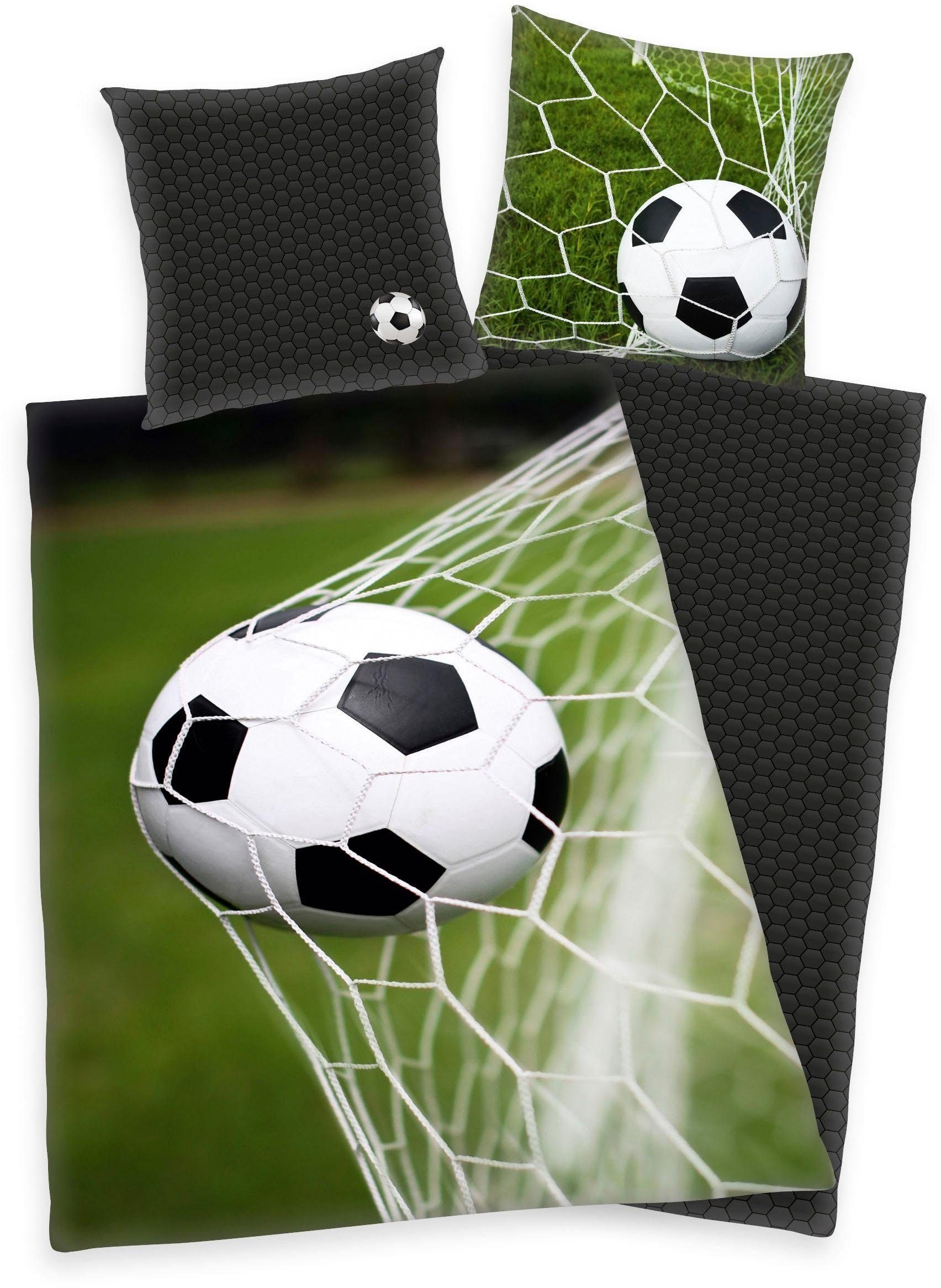 Herding Young Collection Wendebettwäsche Fußball, Renforcé, 2 teilig, mit Ball im Netz