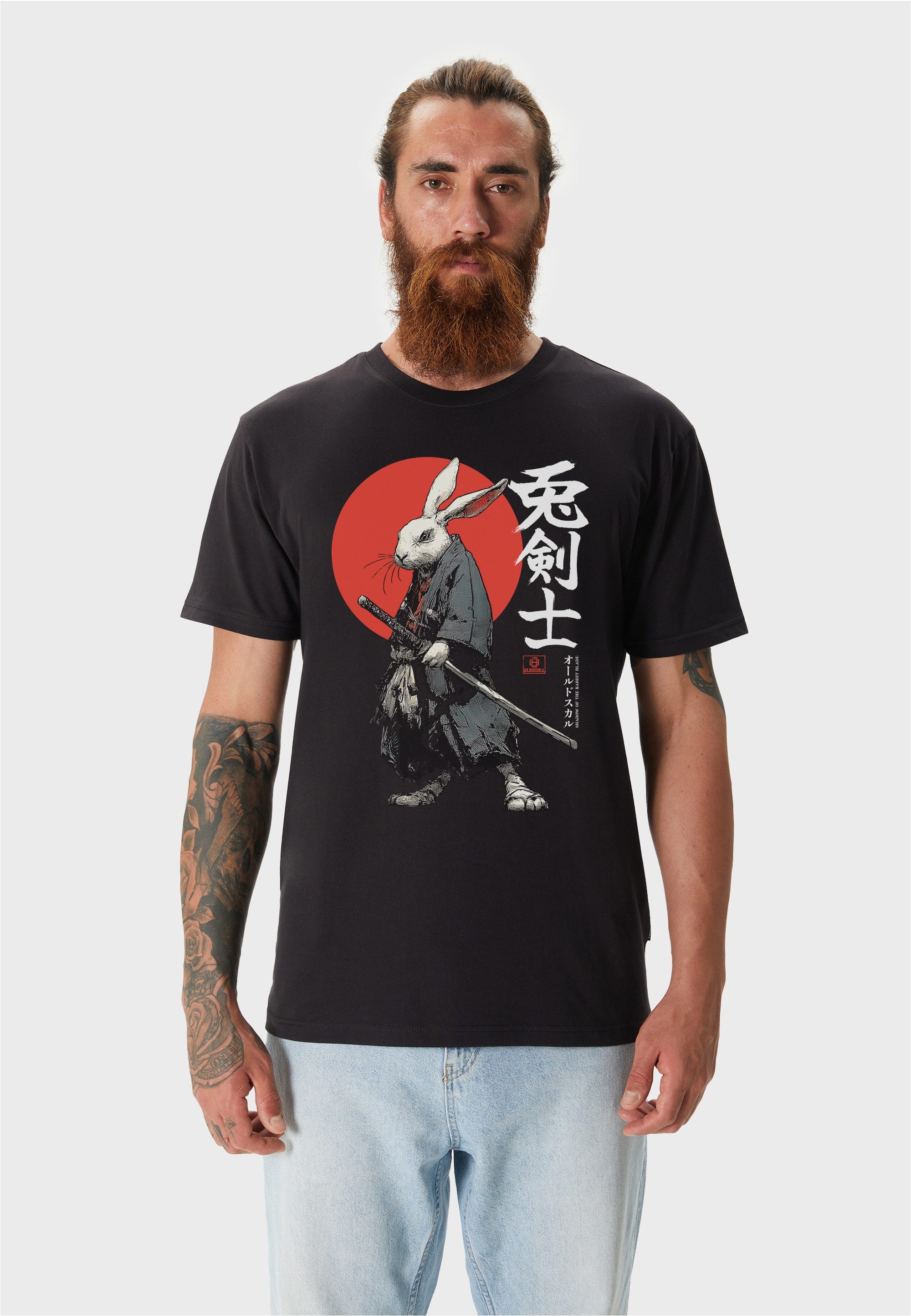 Oldskull T-Shirt Asian Samurai Rabbit Graphic mit großem Fotodruck