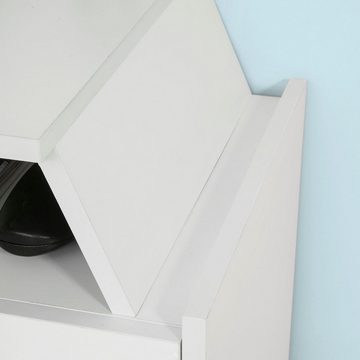 SoBuy Beistelltisch FRG261, mit Magazinhalter Nachttisch mit Schublade und 3 Ablagen weiß