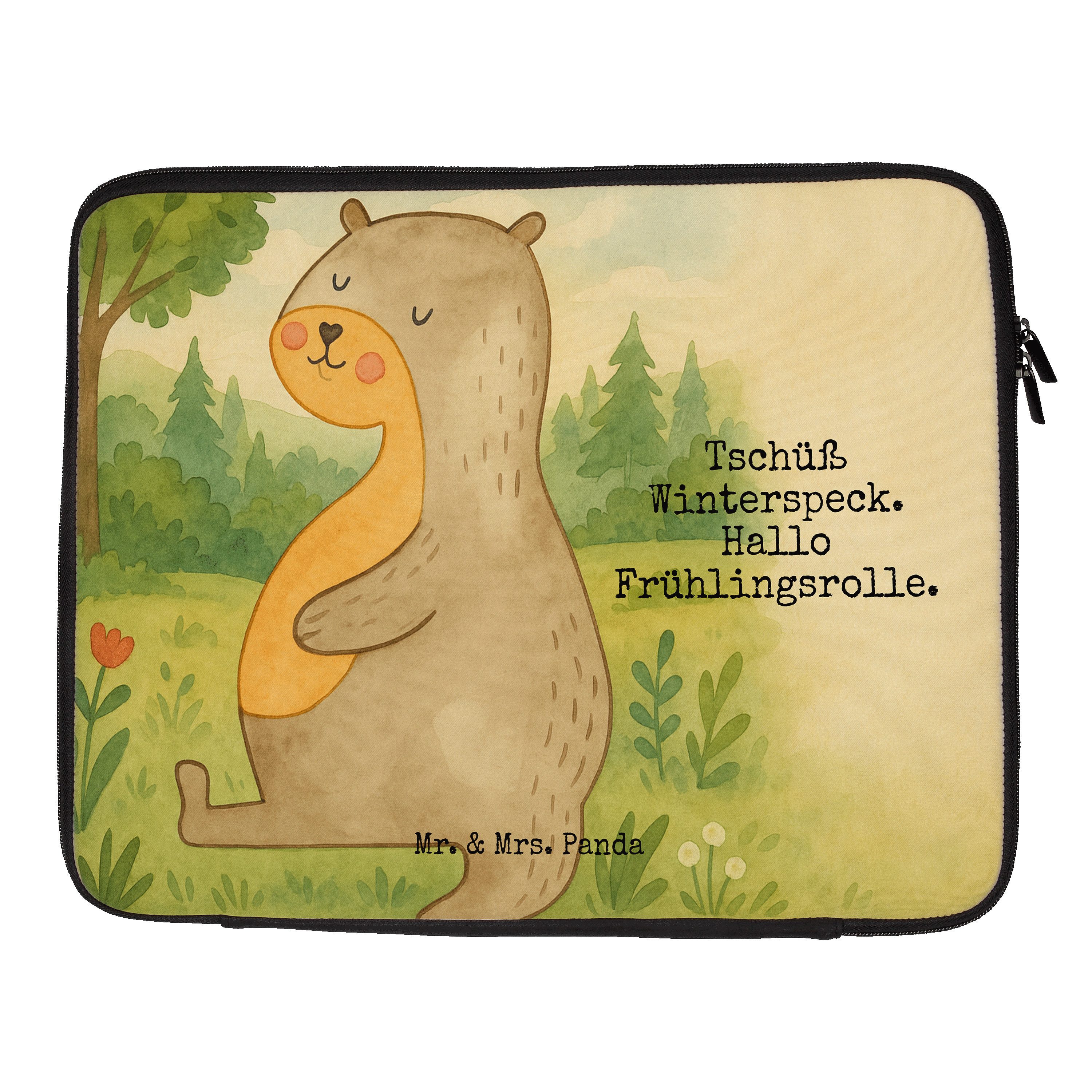 Mr. & Mrs. Panda Laptop-Hülle Otter Bauch Design, Laptop Tasche 17" 40 x 30 cm, Weiß, Laptophülle, Laptop Sleeve Computertasche Bauch