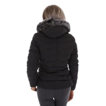 Ital-Design Steppjacke Damen Freizeit Kapuze Gefüttert Winterjacke in Schwarz