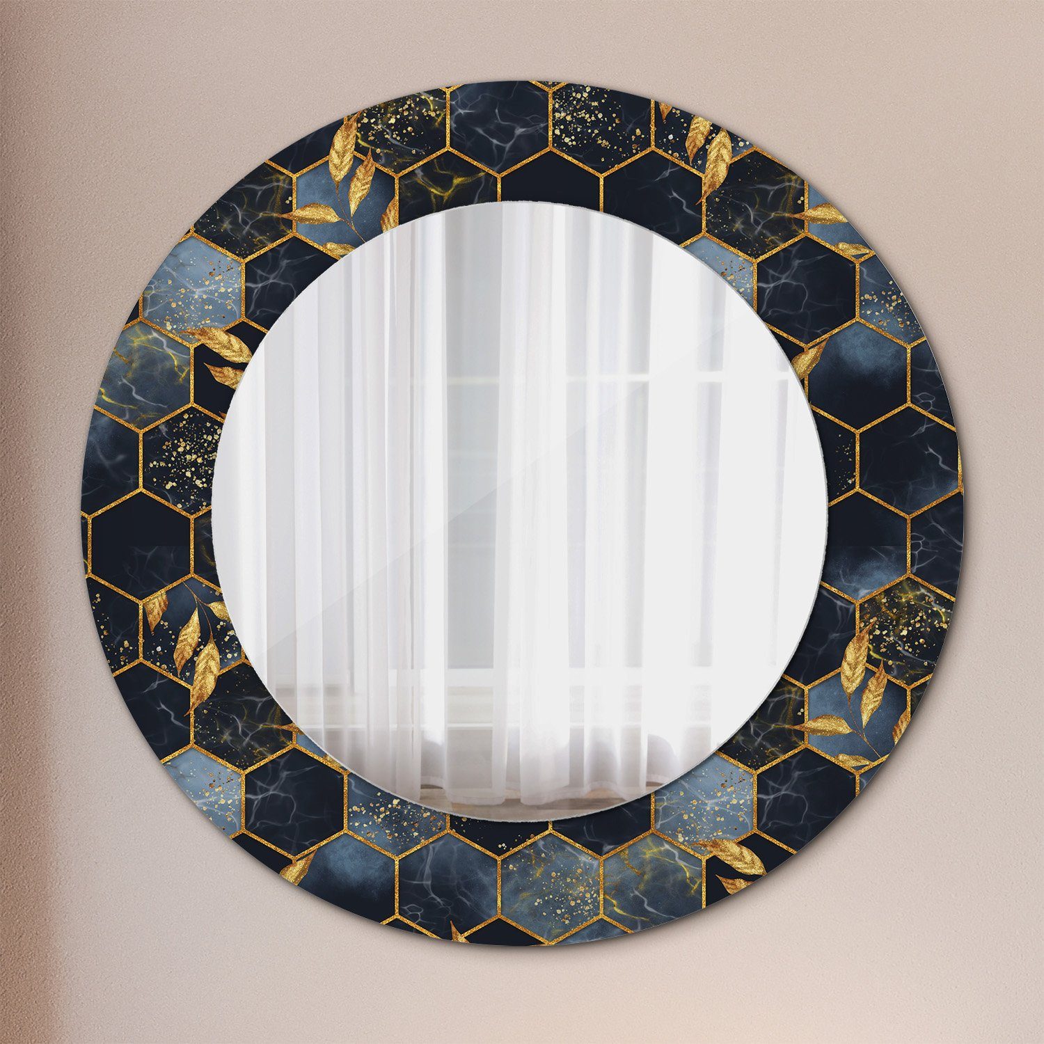 Marmor Tulup Sechseck Wandmontage Spiegel Rund: Wandspiegel Spiegel Modern Aufdruck mit Ø50cm
