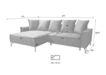 Fun Möbel Ecksofa Schlafsofa Sofa FLORENCE in Stoff, inkl. 5 Rückenkissen, inkl. Schlaffunktion mit Bettkasten, Rundumbezug