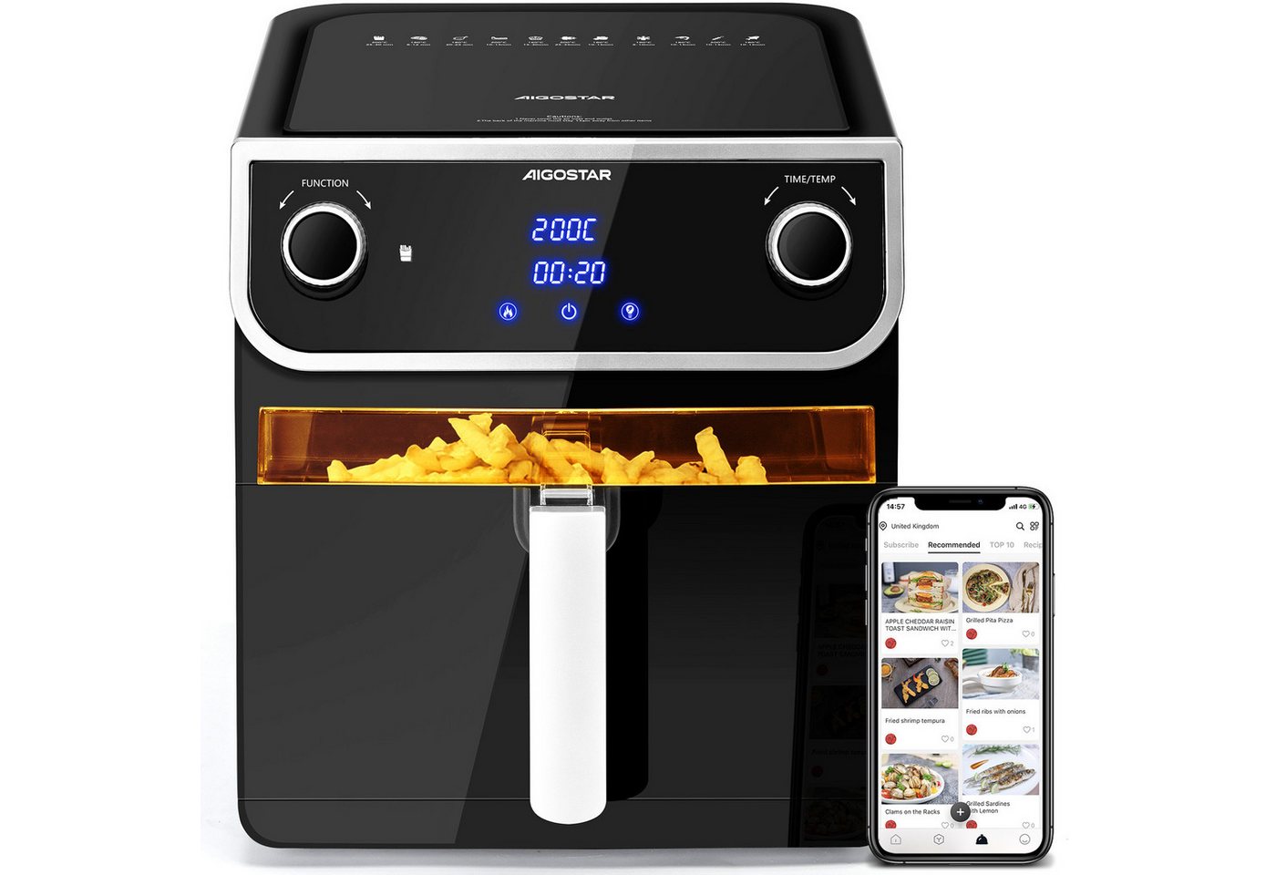 Aigostar Heißluftfritteuse, 1700,00 W, Timer, Temperatursteuerung, Programmierbar, Funktionen für zwei Zonen