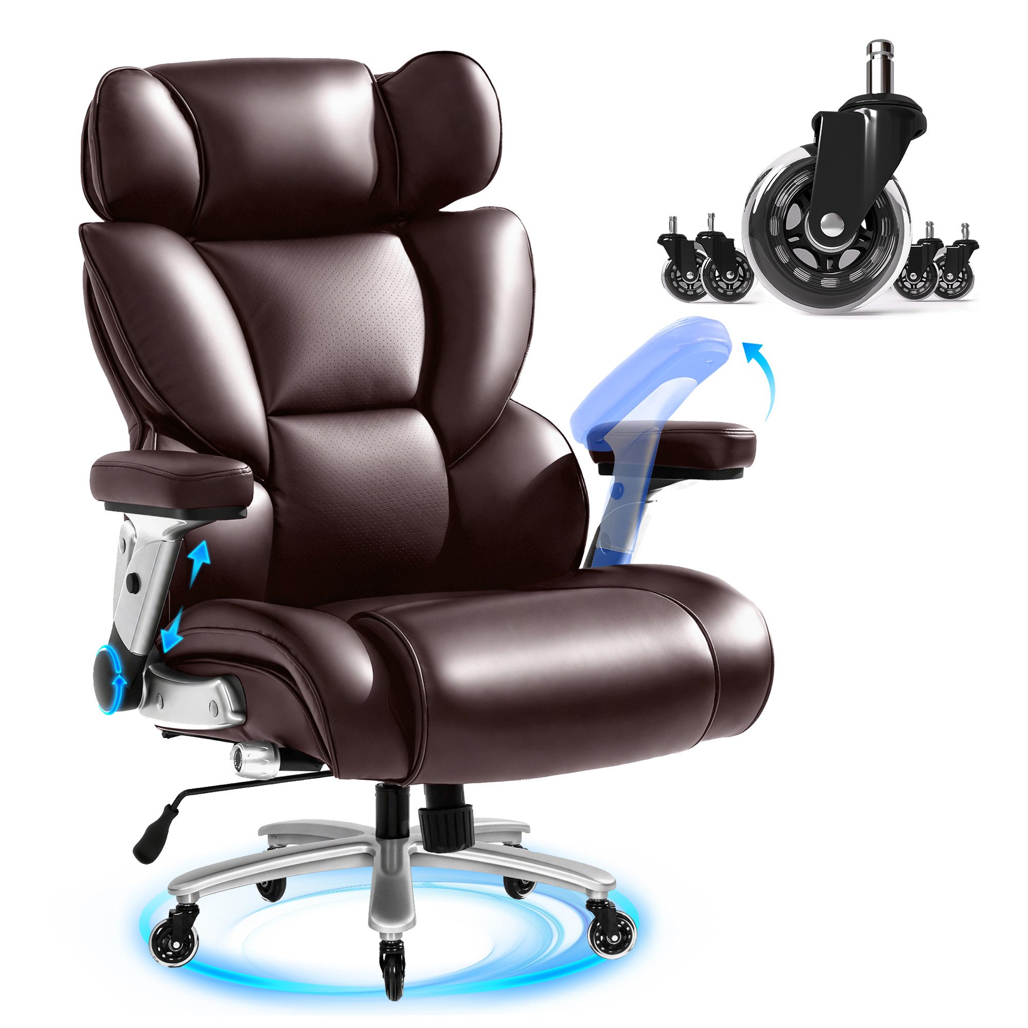 FLEXISPOT Bürostuhl Bürostuhl Premium Big Max Ergonomischer Bürostuhl 300 kg (63,5 cm breiter Sitz, Extra dickes Sitzpolster, leise Rollen), mit aufblasbarer Lordosenstütze), Heavy Duty Office Stuhl, Schreibtischstuhl für XXL
