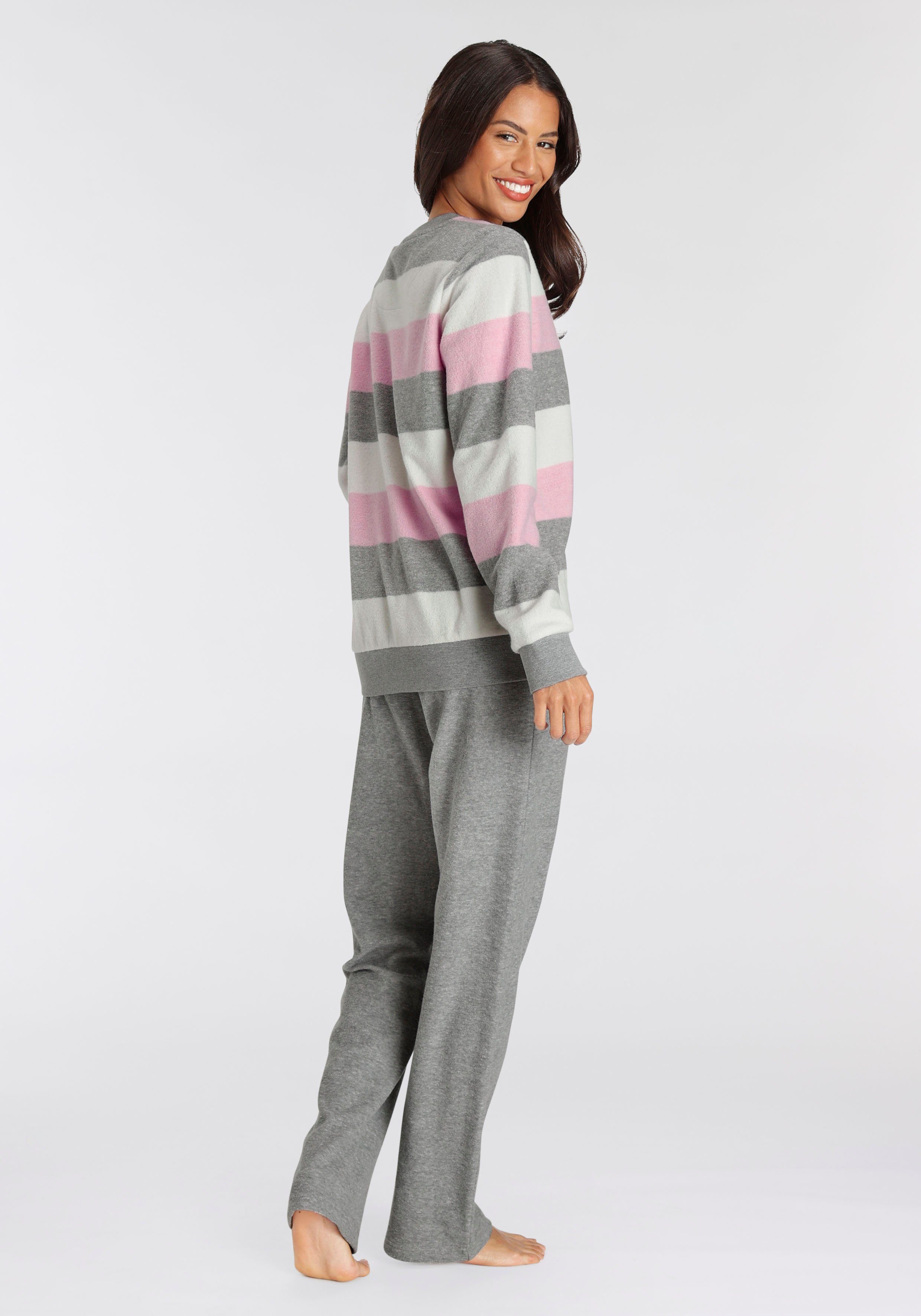 Frottée tlg) grau-rosa Vivance Dreams und Pyjama mit aus Streifen weichem (2 Colorblock