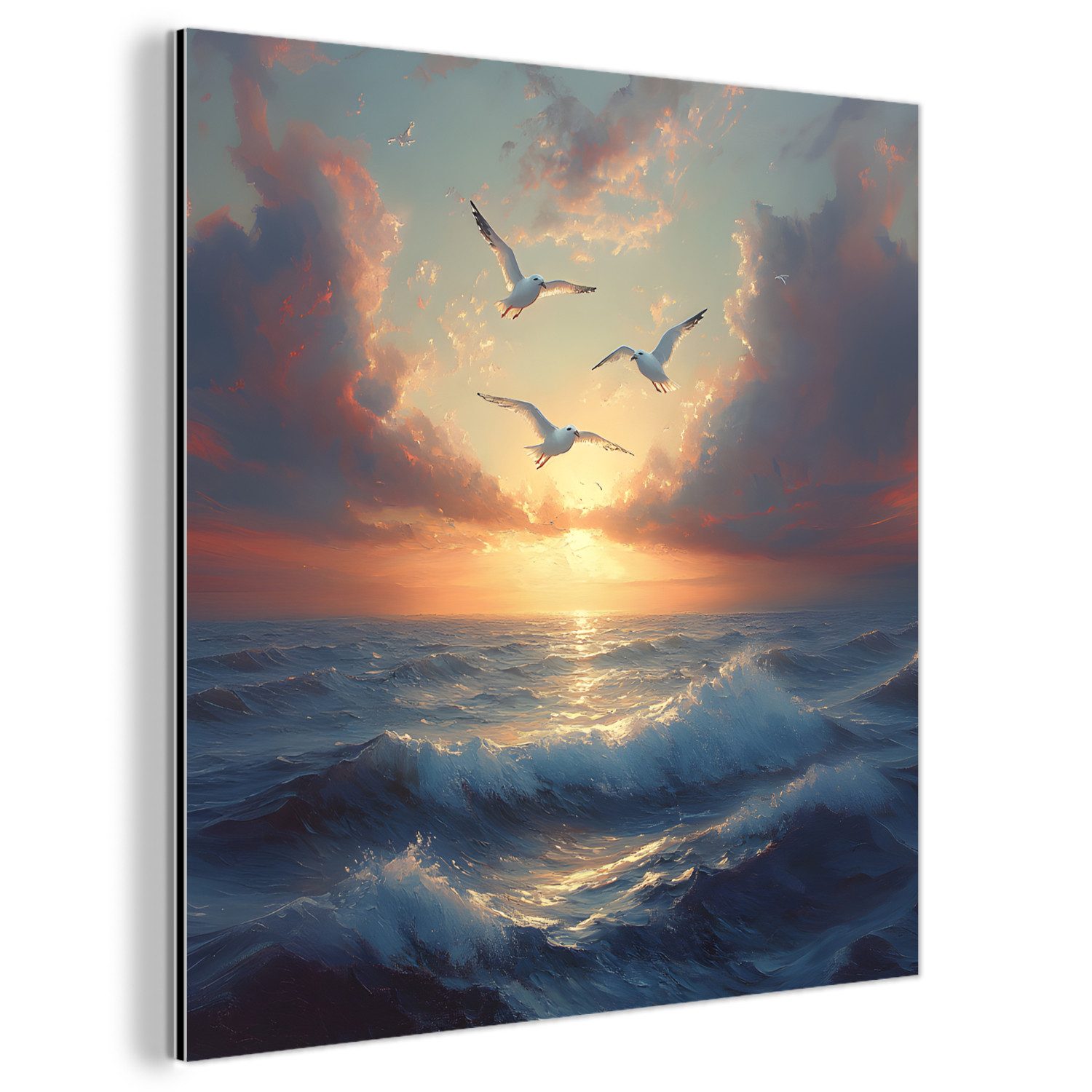 MuchoWow Metallbild Möwen - Sonnenuntergang - günstig online kaufen