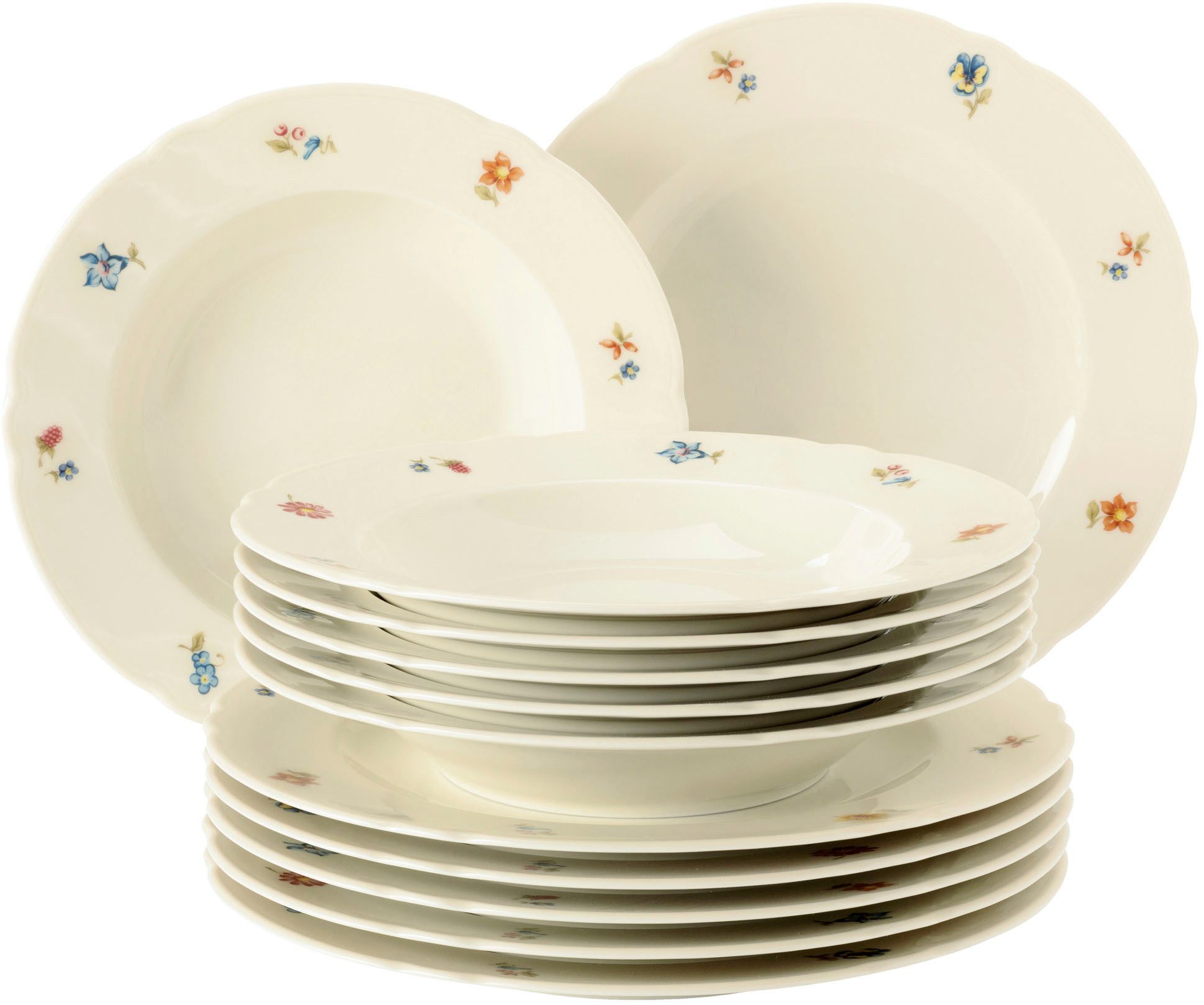 Seltmann Weiden Tafelservice Teller Set, Geschirr-Set Marieluise (12-tlg), 6 Personen, Porzellan, Speiseteller, Suppenteller Made in …