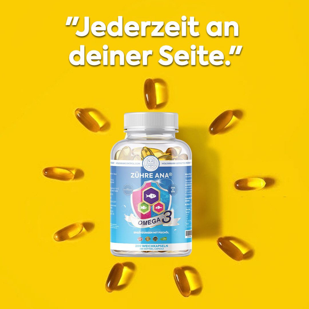 Zühre Ana® OMEGA-3–200 Kapseln (1300 mg) mit 400 mg EPA + 250 mg DHA pro Portion Kapseln, 200 g, OMEGA 3 200 Stück