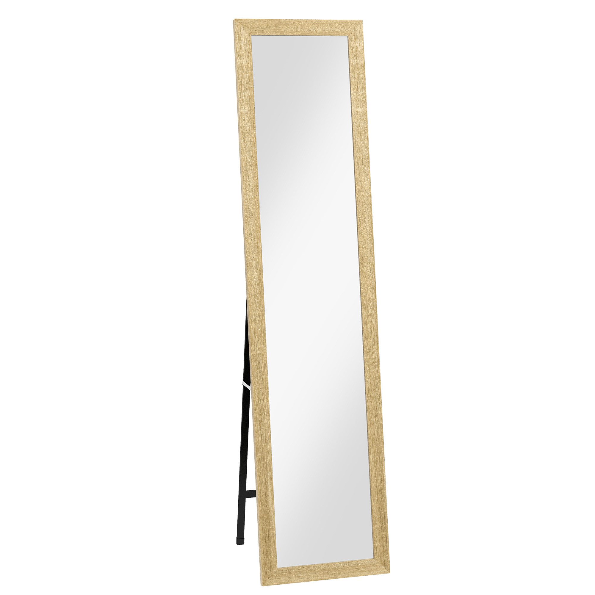 BAYMATE Standspiegel Rechteckiger, freistehender oder wandmontierter Spiegel mit Holzrahmen (für Wohn- oder Schlafzimmer, 37 x 155 cm, hellbraun)