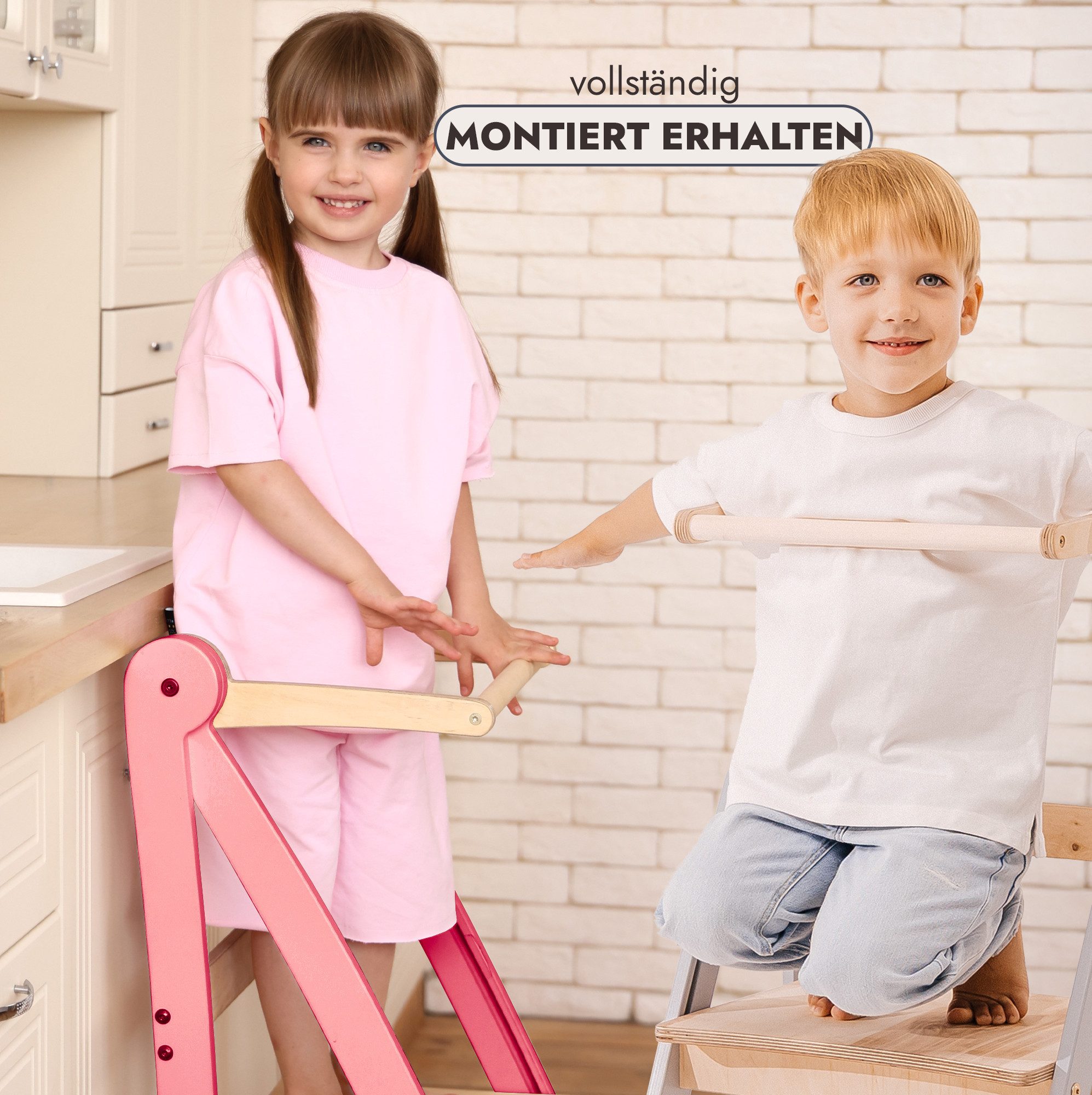 Goodevas Kinderklappstuhl Montessori-Lernleiter: Klappbare Lernleiter