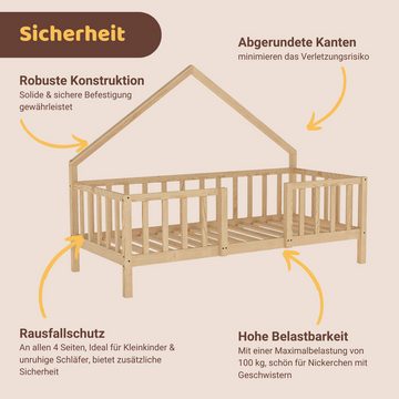 Artkid Kinderbett ArtKid William Hausbett 90x200 cm Natur mit Rausfallschutz - (Artkid William Hausbett natur), Hausbett, Massivholz