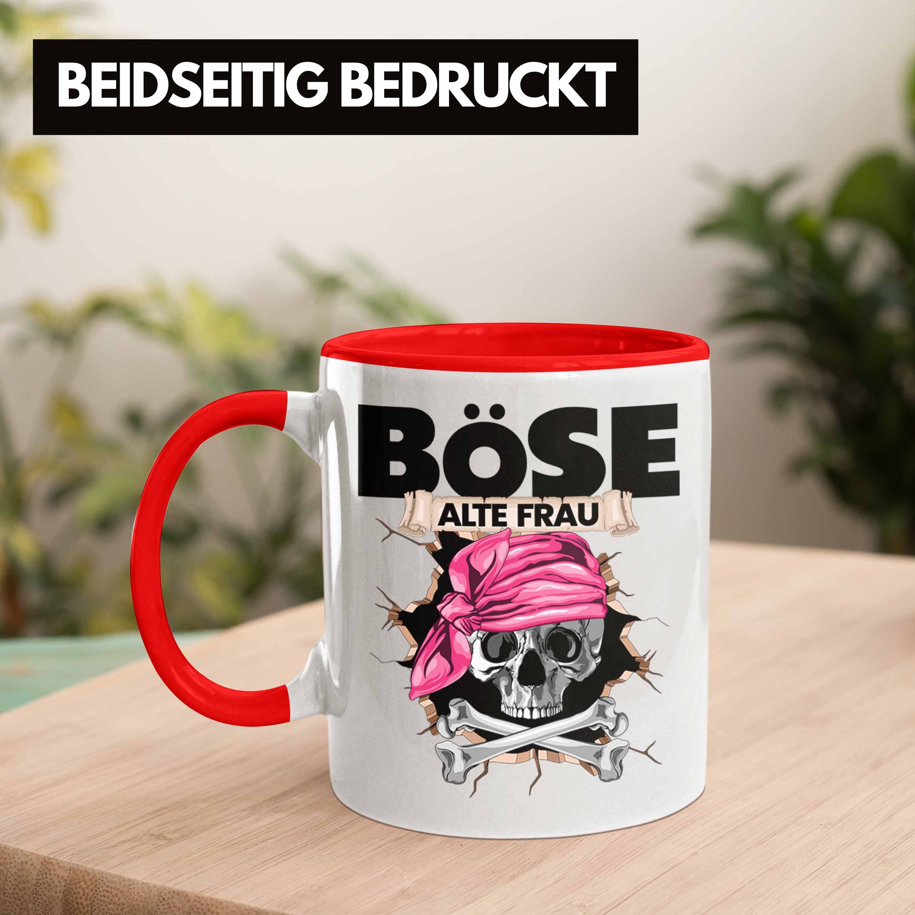 Trendation Tasse Böse für Geschenkidee Geschenk Alte Piratin Frau Tasse Frauen Rot Kaffee-B