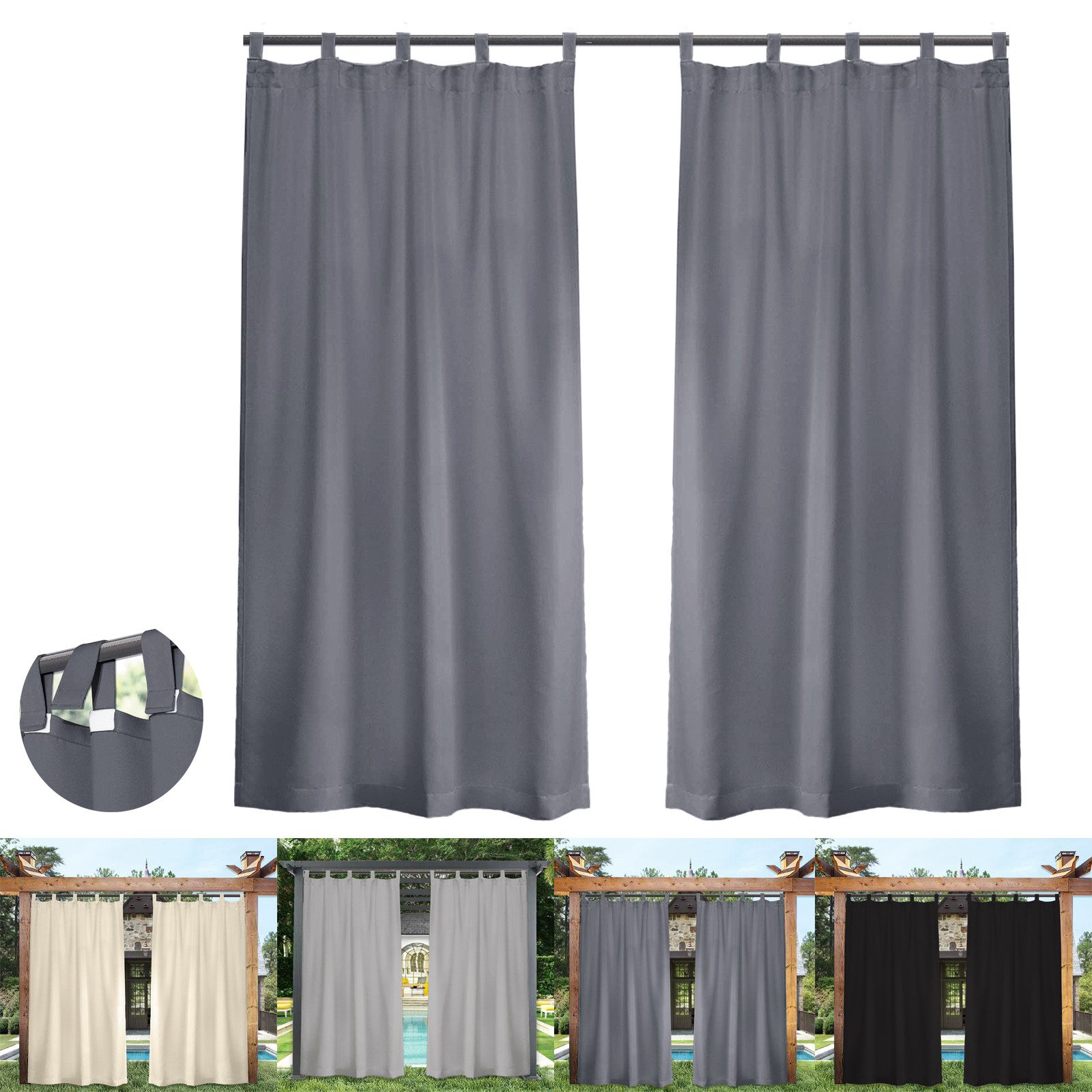 BTTO V&G Vorhang Outdoor Wetterfest Schlaufengardine Klebriges Tab-Top (2 St), Balkon Gardinen Verdunkelungsvorhänge,Pavillon Strandhaus 1/2/4 Panele