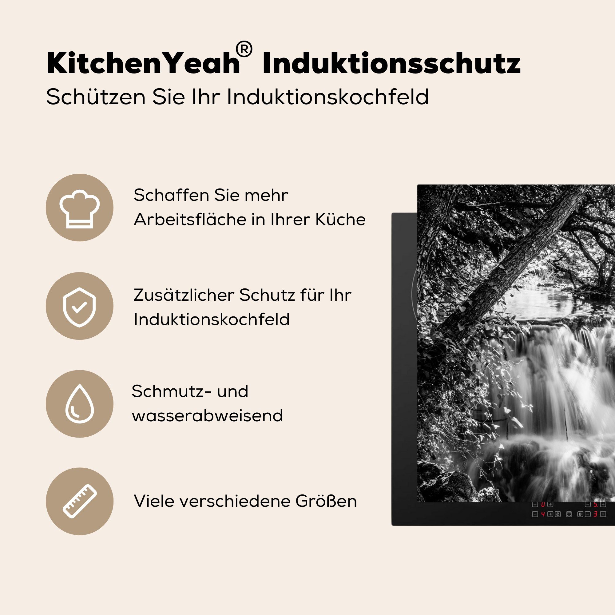 in Schwarz-Weiß-Ansicht für Ceranfeldabdeckung Krka Nationalparks cm, des Schutz Kroatien, (1 81x52 Induktionskochfeld tlg), MuchoWow die Vinyl, küche, Herdblende-/Abdeckplatte