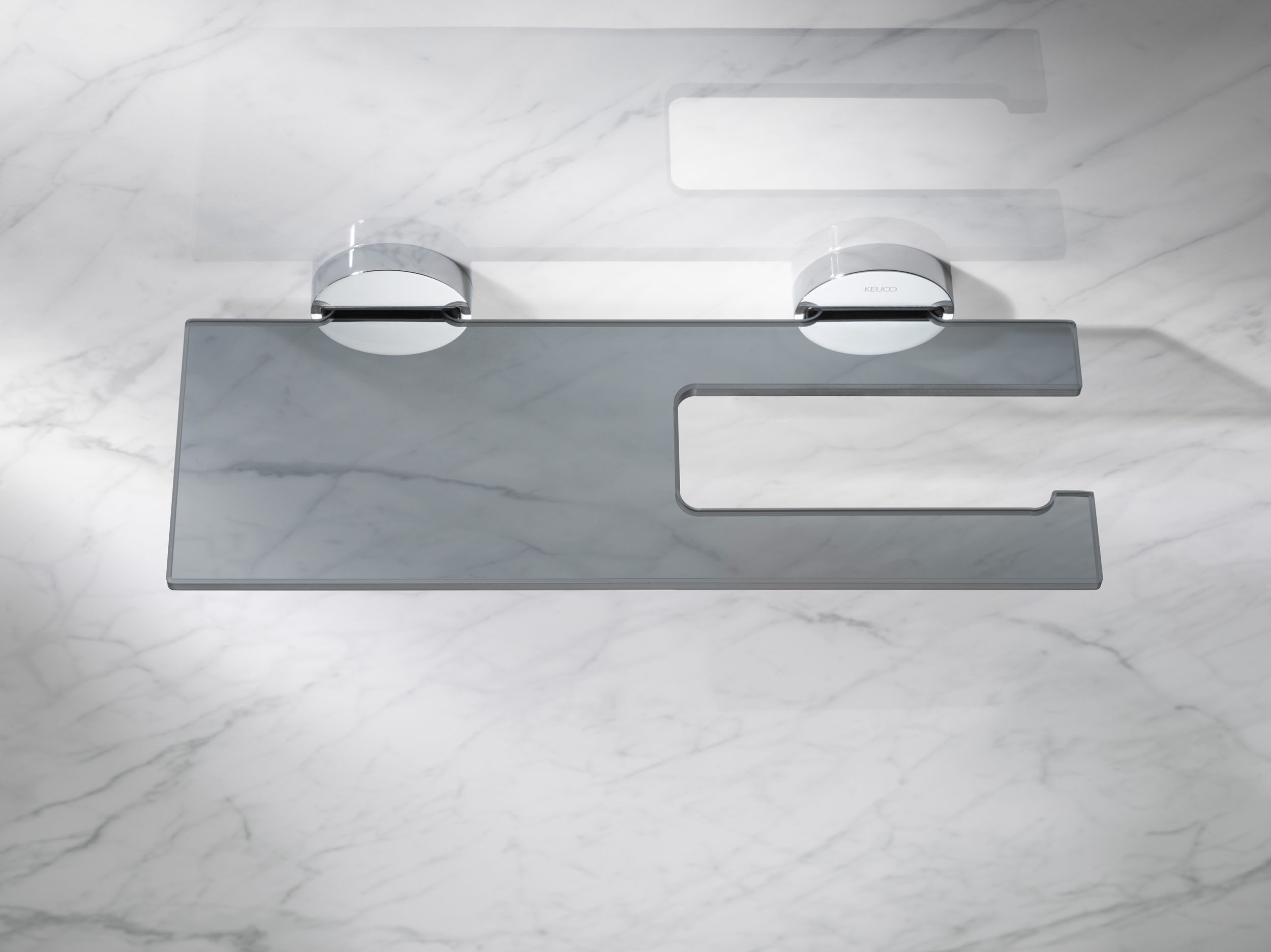 Keuco Toilettenpapierhalter Edition 90 offene Form, mit Ablage, aus Rauchglas und Metall, Made in Germany, Wandmontage