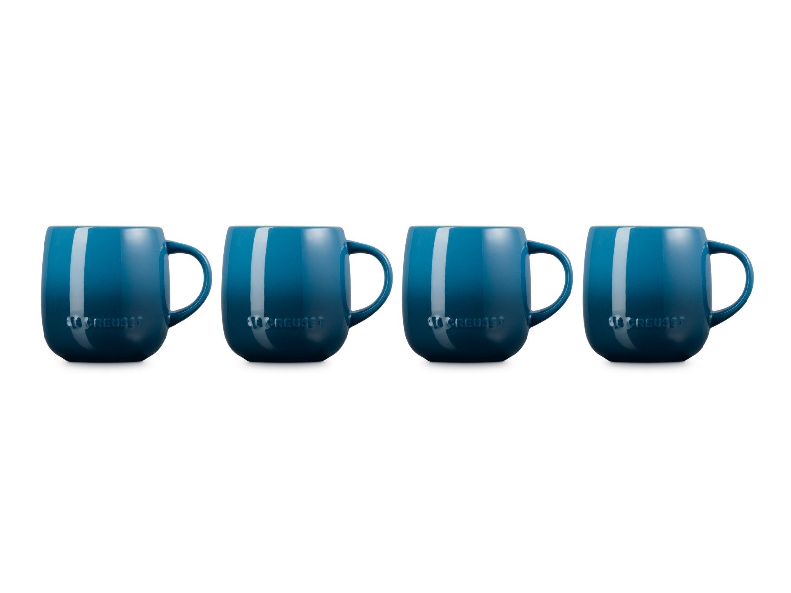 LE CREUSET Becher Becher mit Henkel deep teal 0,37l Set 4tlg, Steinzeug