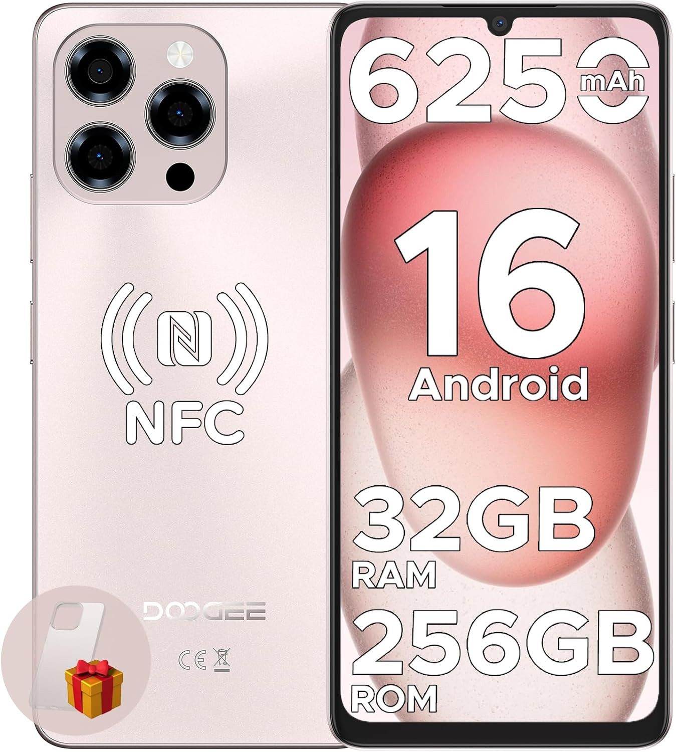 DOOGEE NOTE 58 PRO Android 16 Handy, 256GB, 6250mAh, 90Hz Ohne Vertrag Smartphone (6.75 Zoll, 256 GB Speicherplatz, 16 MP Kamera, 6.75" HD+, 16MP+8MP Kamera, Dual SIM, NFC, 4G, Fingerabdruck)