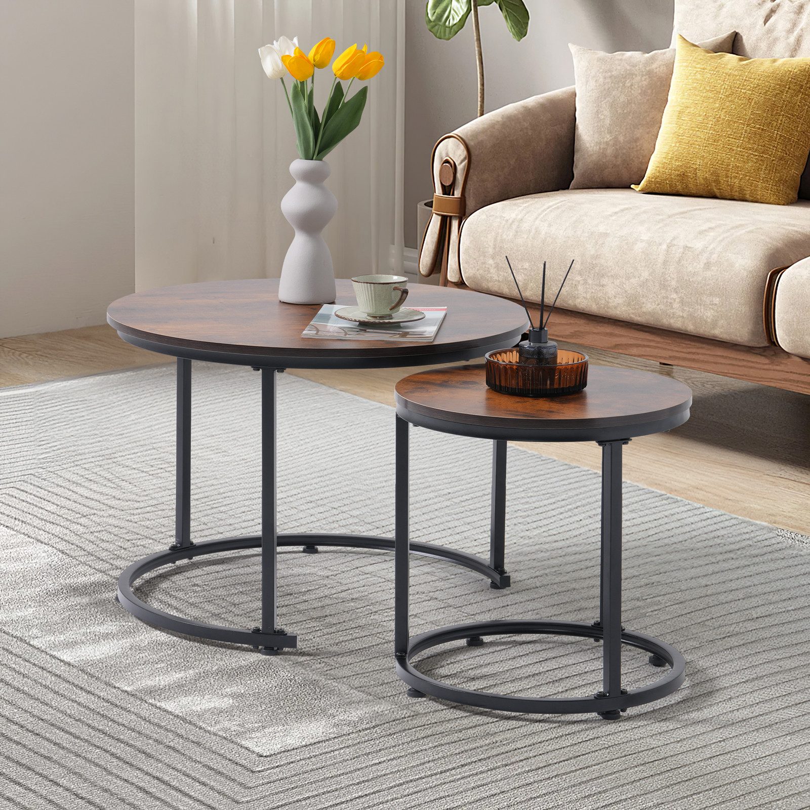 JOIVI Couchtisch 2er-Couchtisch aus MDF & Stahlrahmen (2-tlg Beistelltisch günstig online kaufen