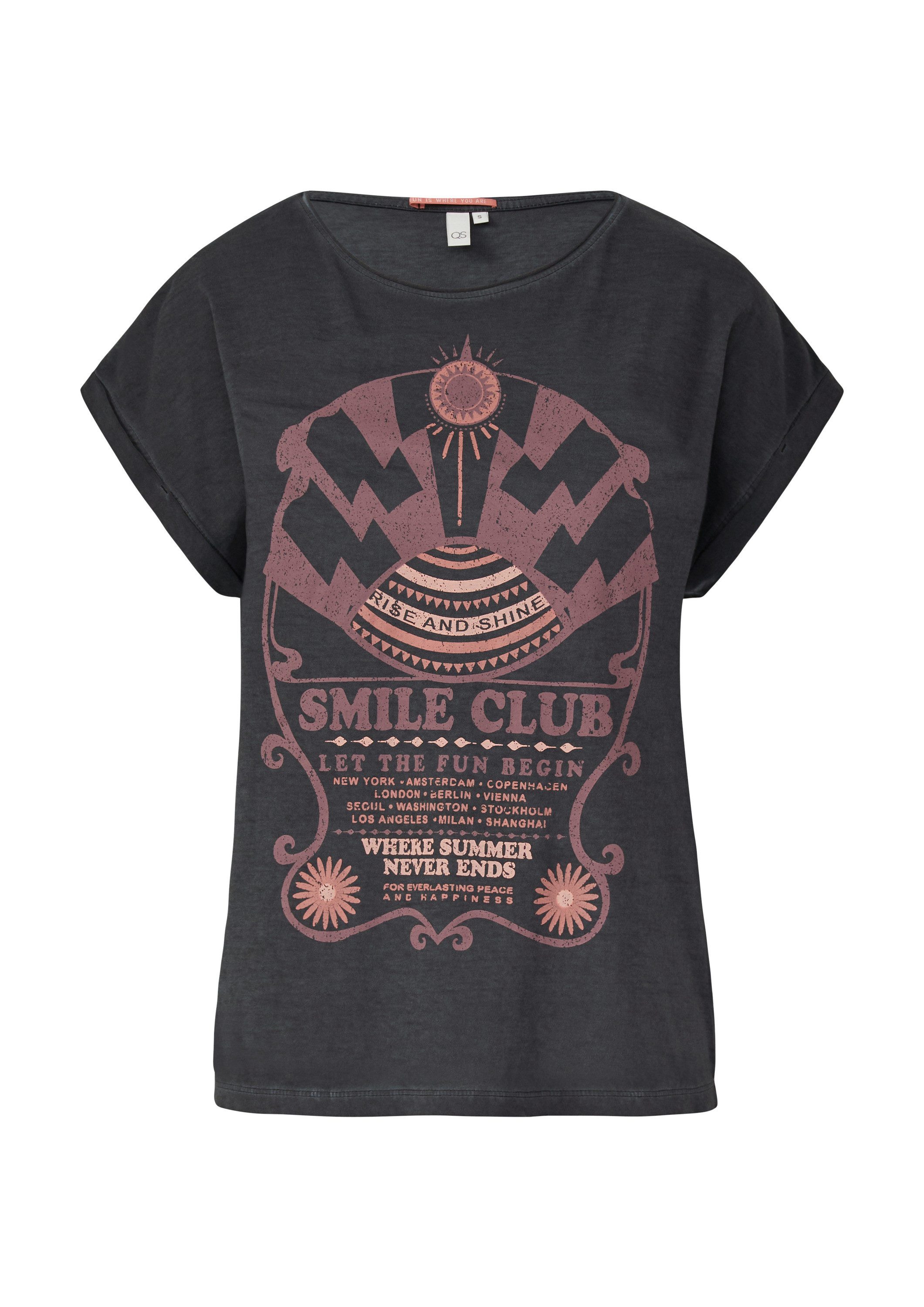 QS Kurzarmshirt T-Shirt Gewaschenes T-Shirt mit Frontprint günstig online kaufen