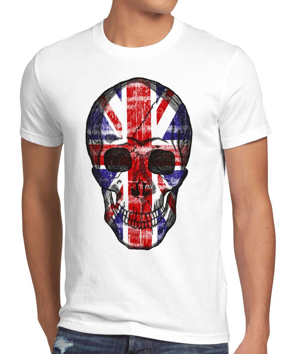 style3 Print-Shirt Herren T-Shirt Skull Union Jack England Great Britain United Kingdom Totenkopf weiß
