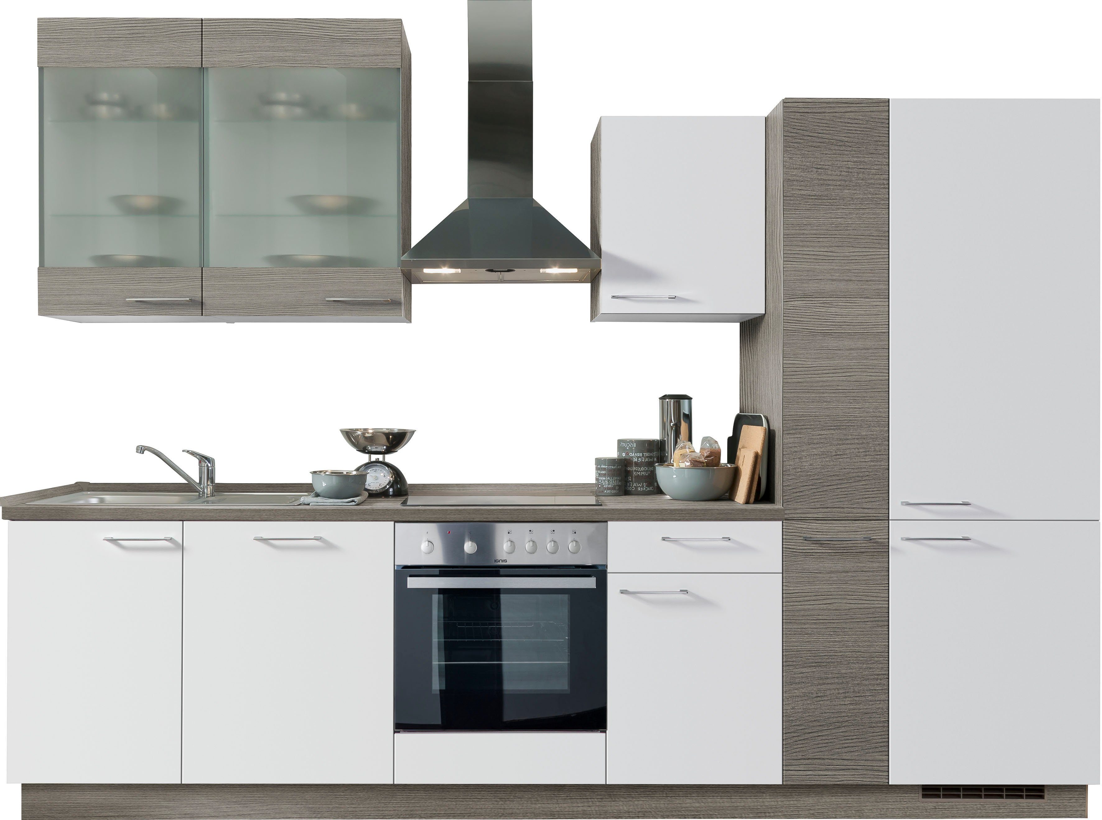 KOCHSTATION Küchenzeile "KS-Trea", wahlweise mit E-Geräten, höhenverstellbare Füße, vormontiert, mit Vollauszug und Soft-Close-Funktion, Breite 310 cm