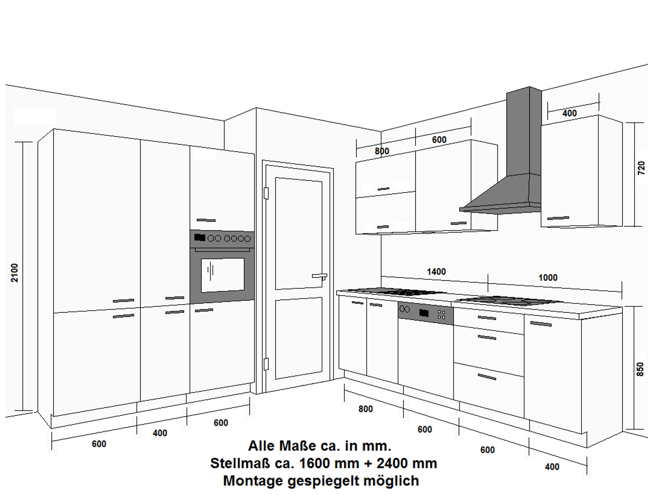 Kitchen bargain! Kitchen unit BIANCA I 240 + 160 cm high-gloss white kitchen, kitchen block, fitted kitchen