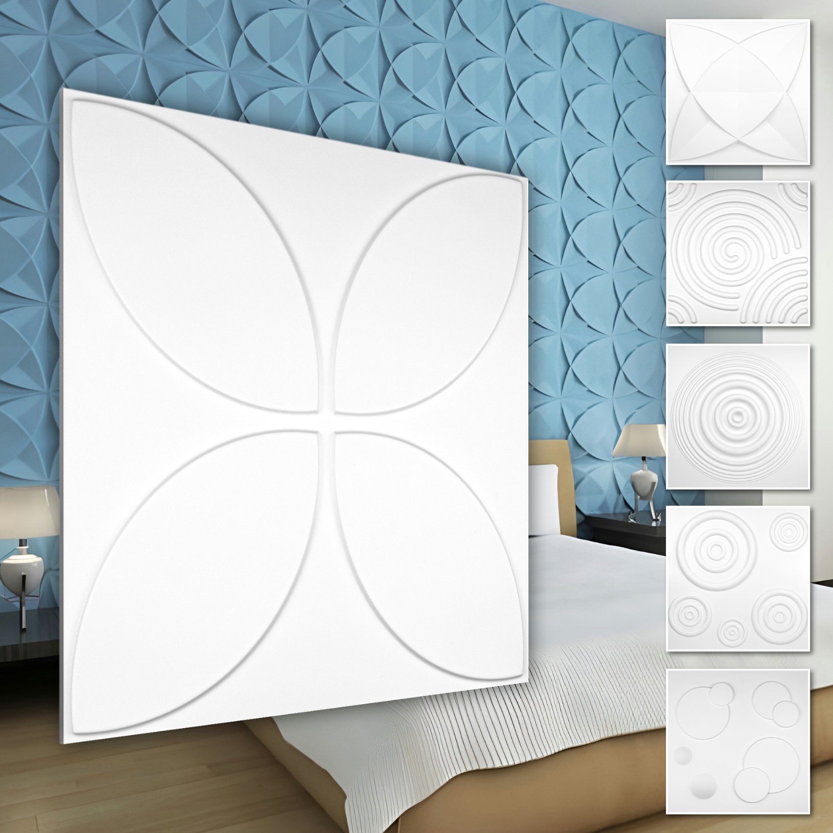 Hexim Wanddekoobjekt HD091 (PVC Kunststoff - weiße Wandverkleidung mit 3D Optik - Kringel Motive (0.25 qm 1 Platte) Kinderzimmer Wandtattoos)