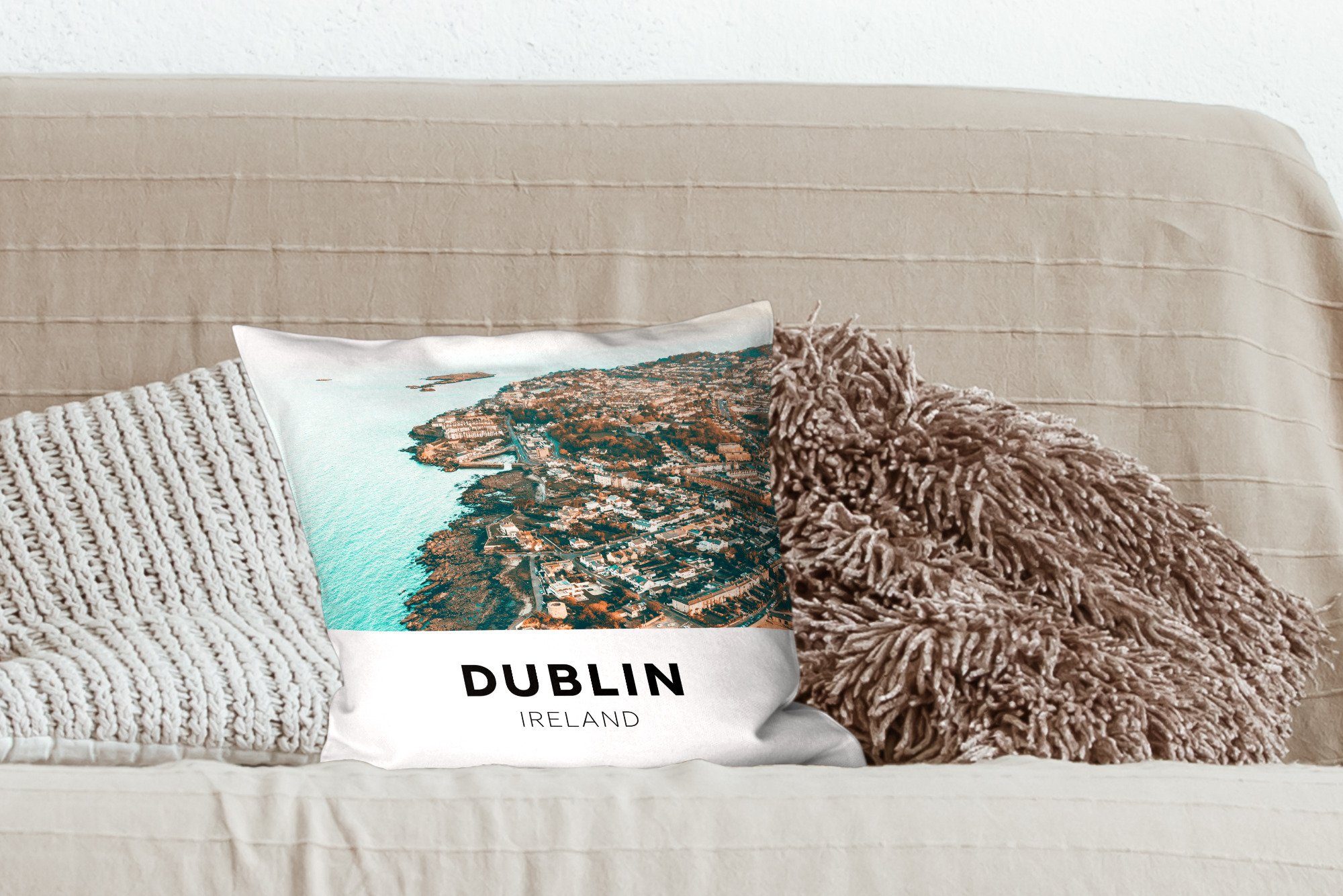 MuchoWow Dekokissen Dublin - Häuser, Irland - Schlafzimmer, Sofakissen mit Wohzimmer, für Zierkissen Füllung Deko