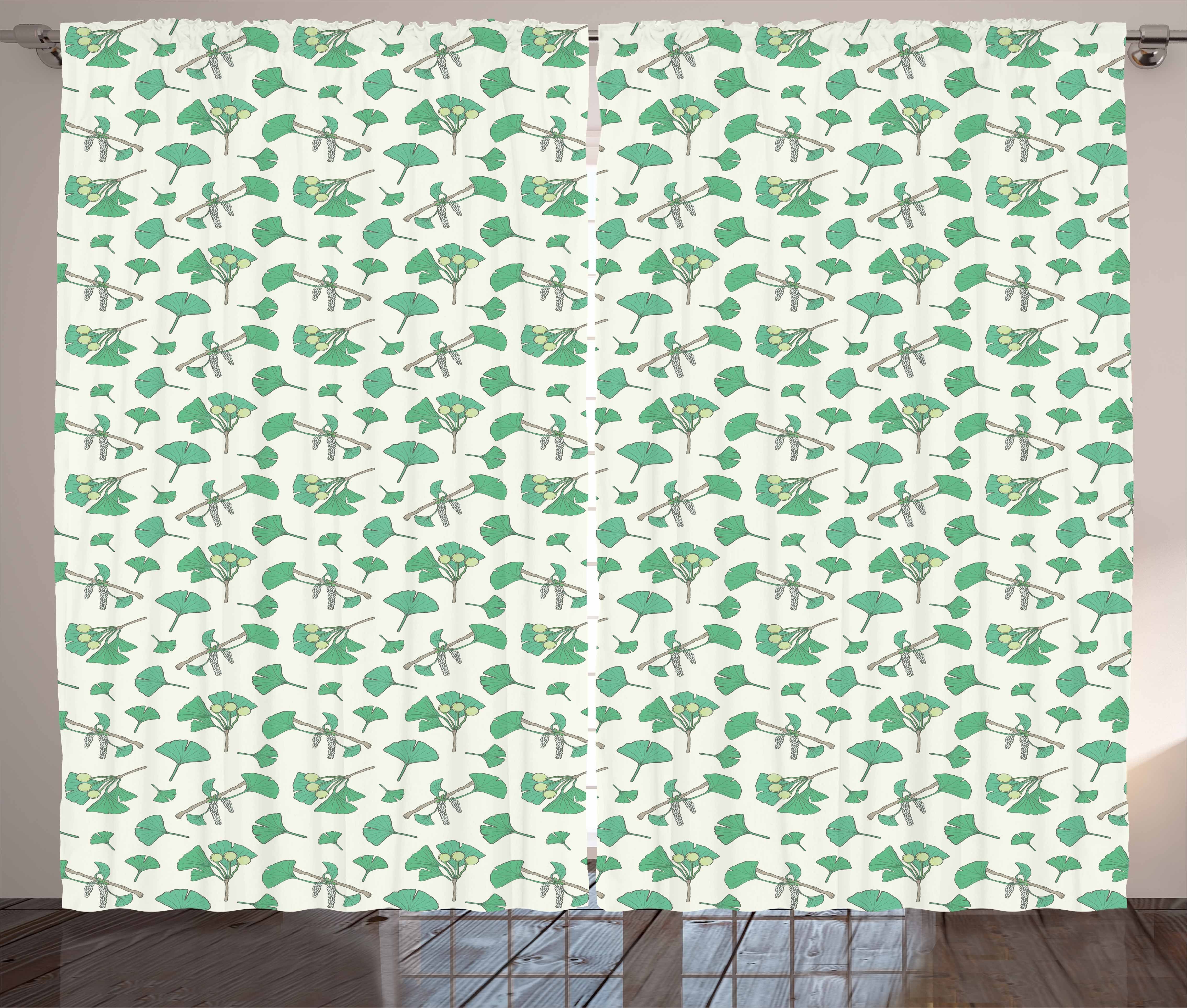 Gardine Schlafzimmer Kräuselband Vorhang mit Schlaufen und Haken, Abakuhaus, Gingko Beeren Blätter Botanical