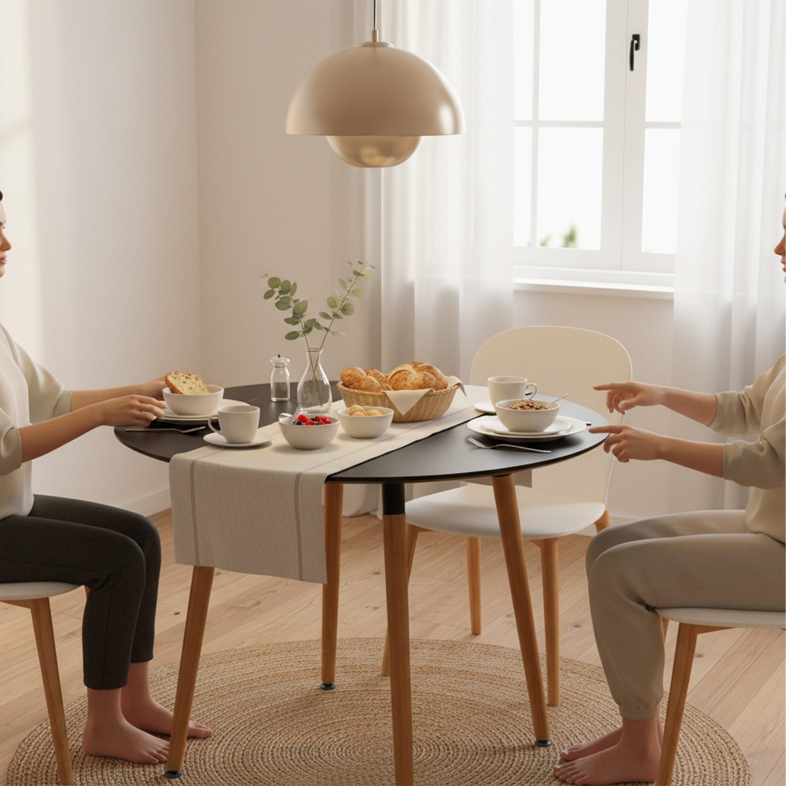 relaxdays Esstisch Runder Esstisch mit Bambusbeinen, schwarz, 80 cm