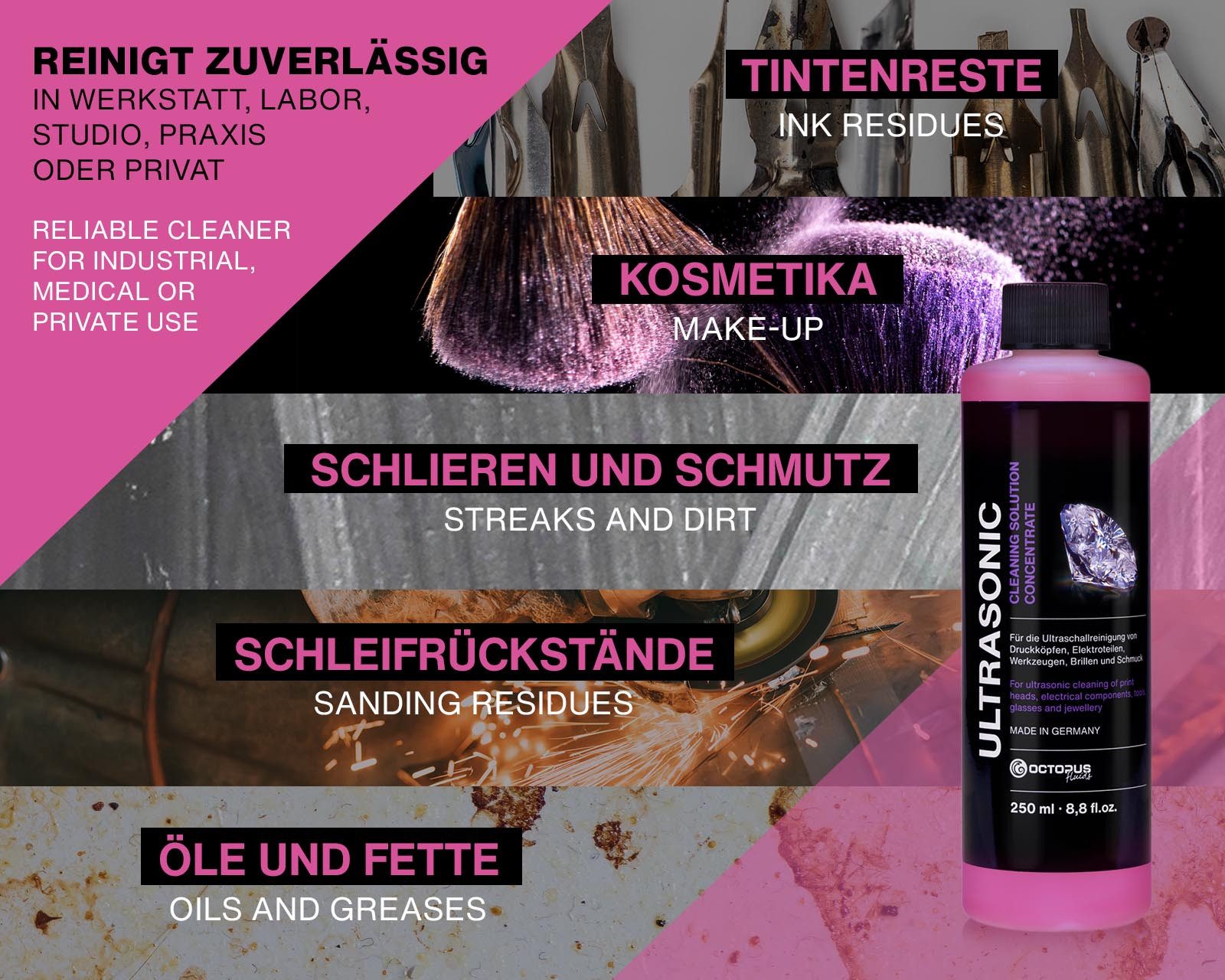 OCTOPUS Fluids Ultraschallreiniger 2x250ml Ultraschall Spezialreinigungskonzentrat Amethyst, 2x 250 ml Made in Germany – Bild 4 von 5