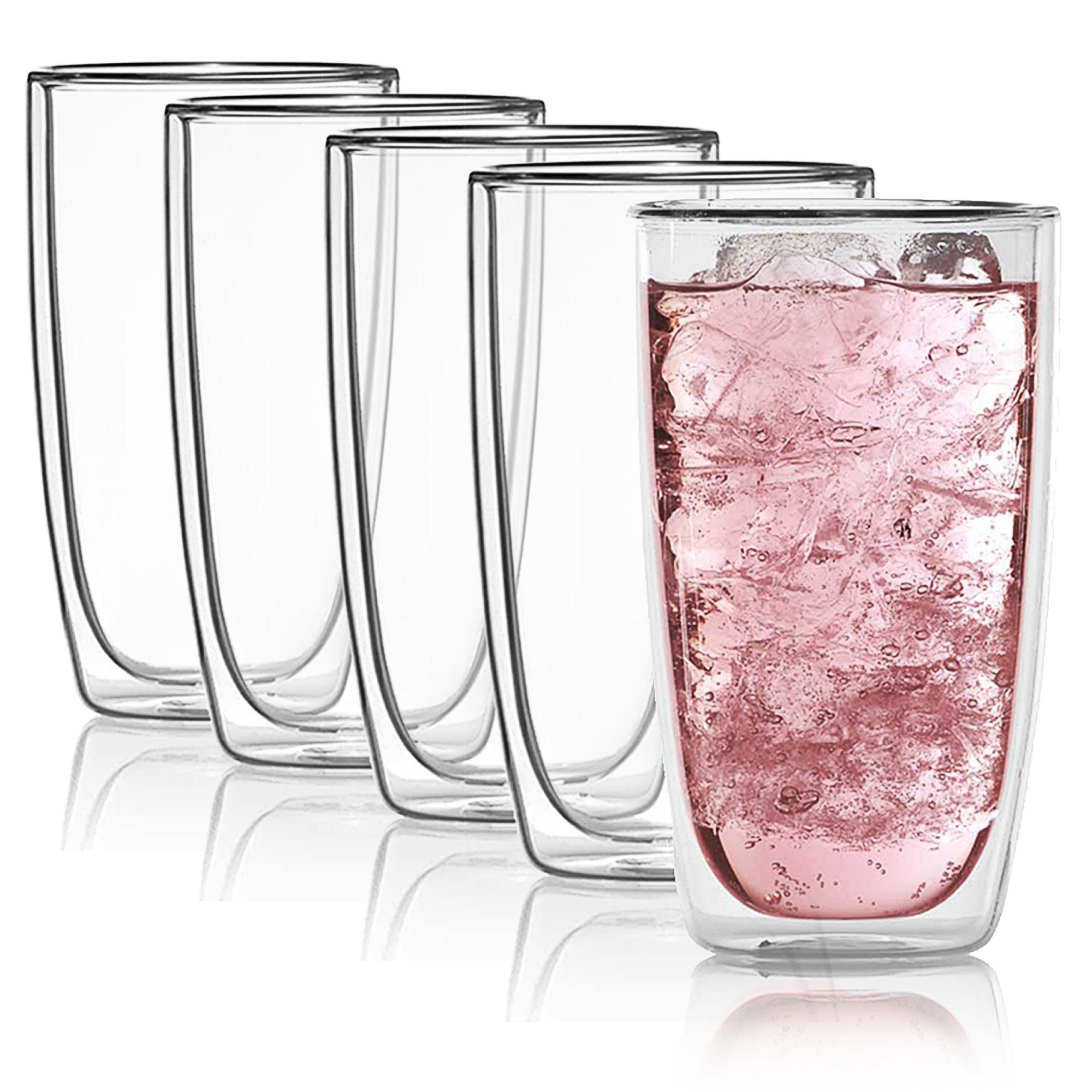 Dimono Latte-Macchiato-Tasse Doppelwandiges Trinkglas 450ml – Latte-Macchiatogläser Borosilikat Set, 4-tlg., Borosilikat-Glas, Wasser- Longdrink- & Cocktailgläser