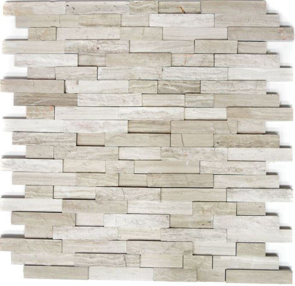 Mosani Mosaikfliesen Splitface Marmor Mosaik Steinwand Naturstein Brick hellgrau Streifen