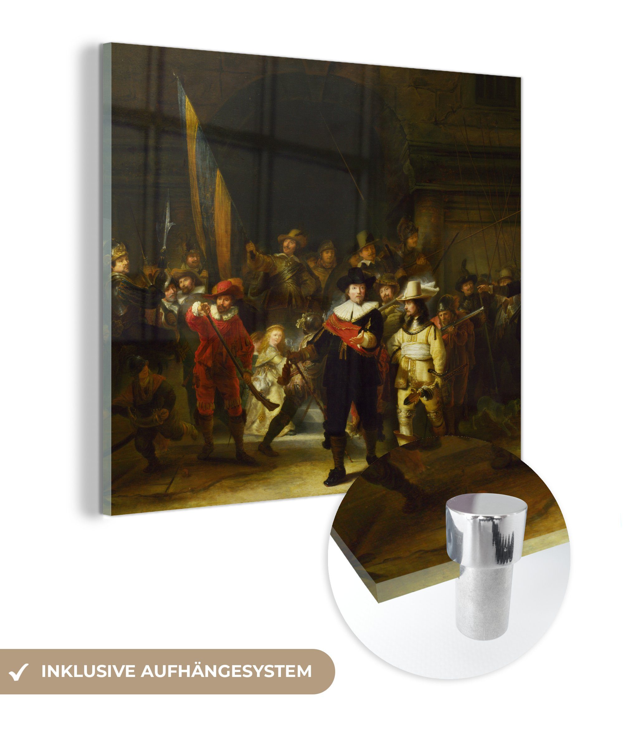 MuchoWow Acrylglasbild Die Nachtwache - Rembrandt van Rijn, (1 St), Glasbilder - Bilder auf Glas Wandbild - Foto auf Glas - Wanddekoration bunt