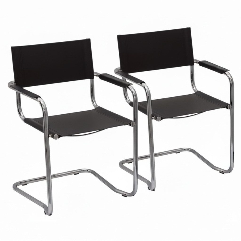 k-hometrends Freischwinger KADA (2er-Set), Designstühle aus Recyceltes Leder in schwarz und Rundrohrgestell