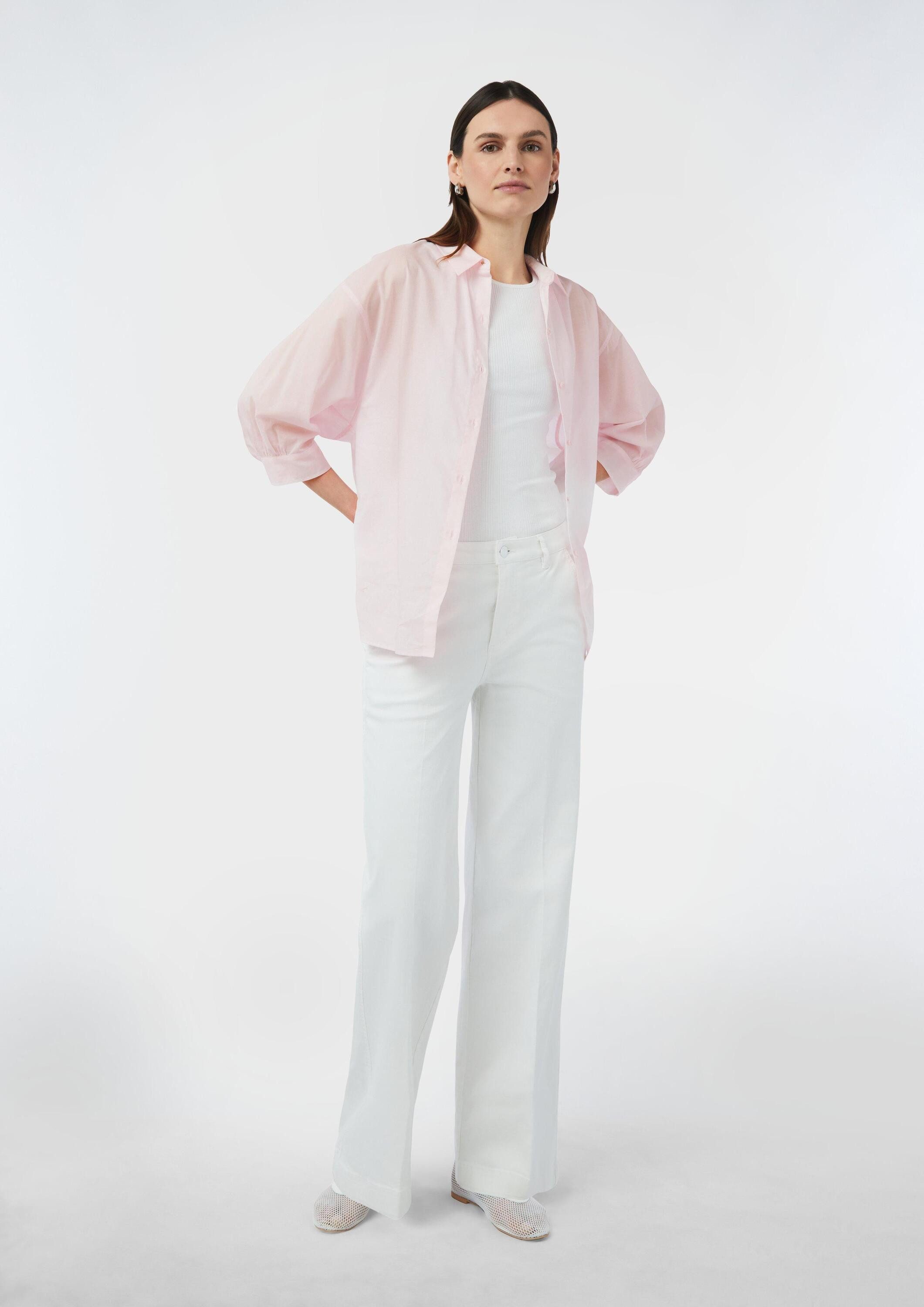 comma Kurzarmbluse Bluse Oversize-Hemdbluse mit Raffungsdetails