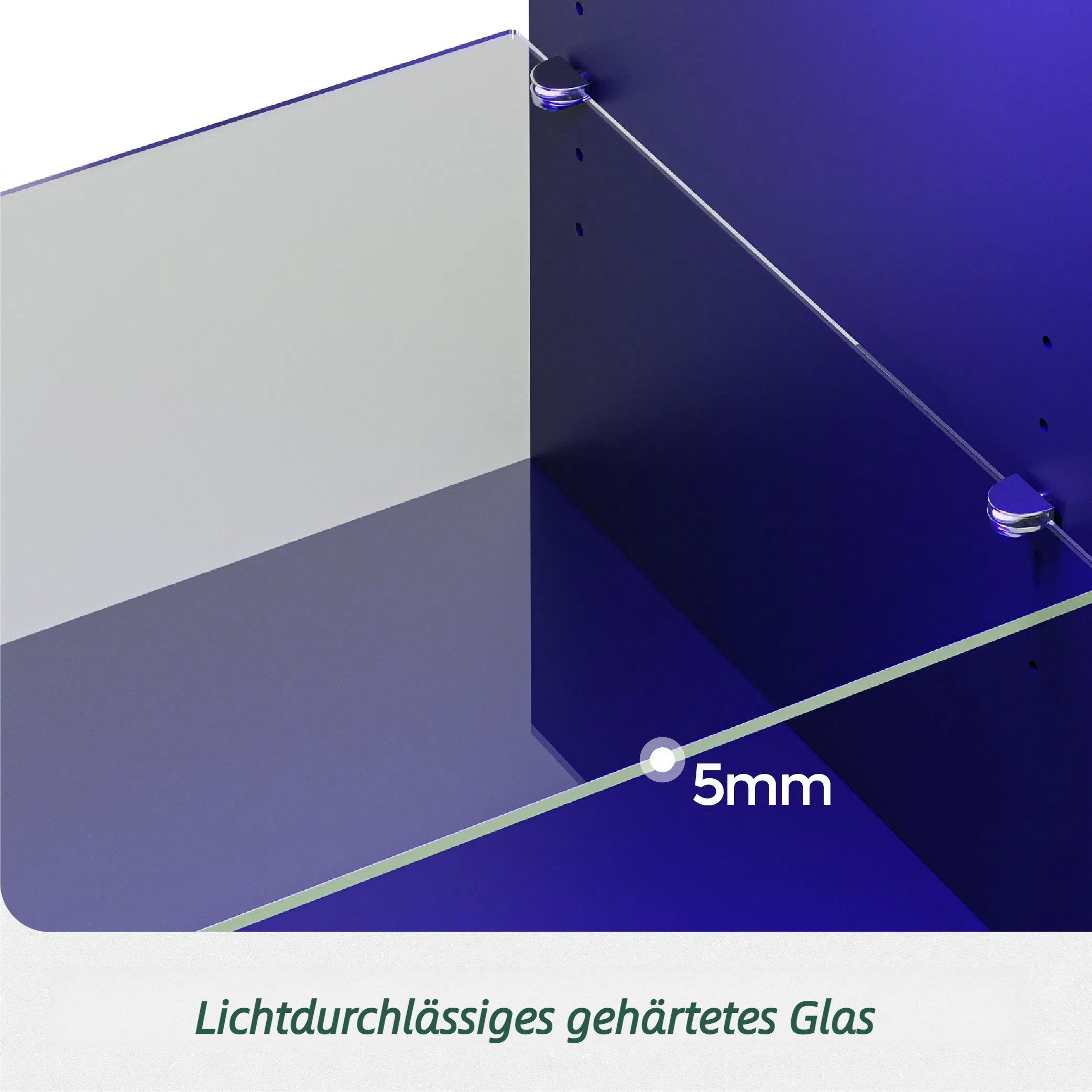 Bestier Lowboard TV-Schrank, Fernsehschrank mit RGB-LED (Breite 144,8 cm mit 2 offenen Fächern und 1 Tür), Fernsehtisch mit verstellbaren Glasböden für Wohnzimmer, Schlafzimmer