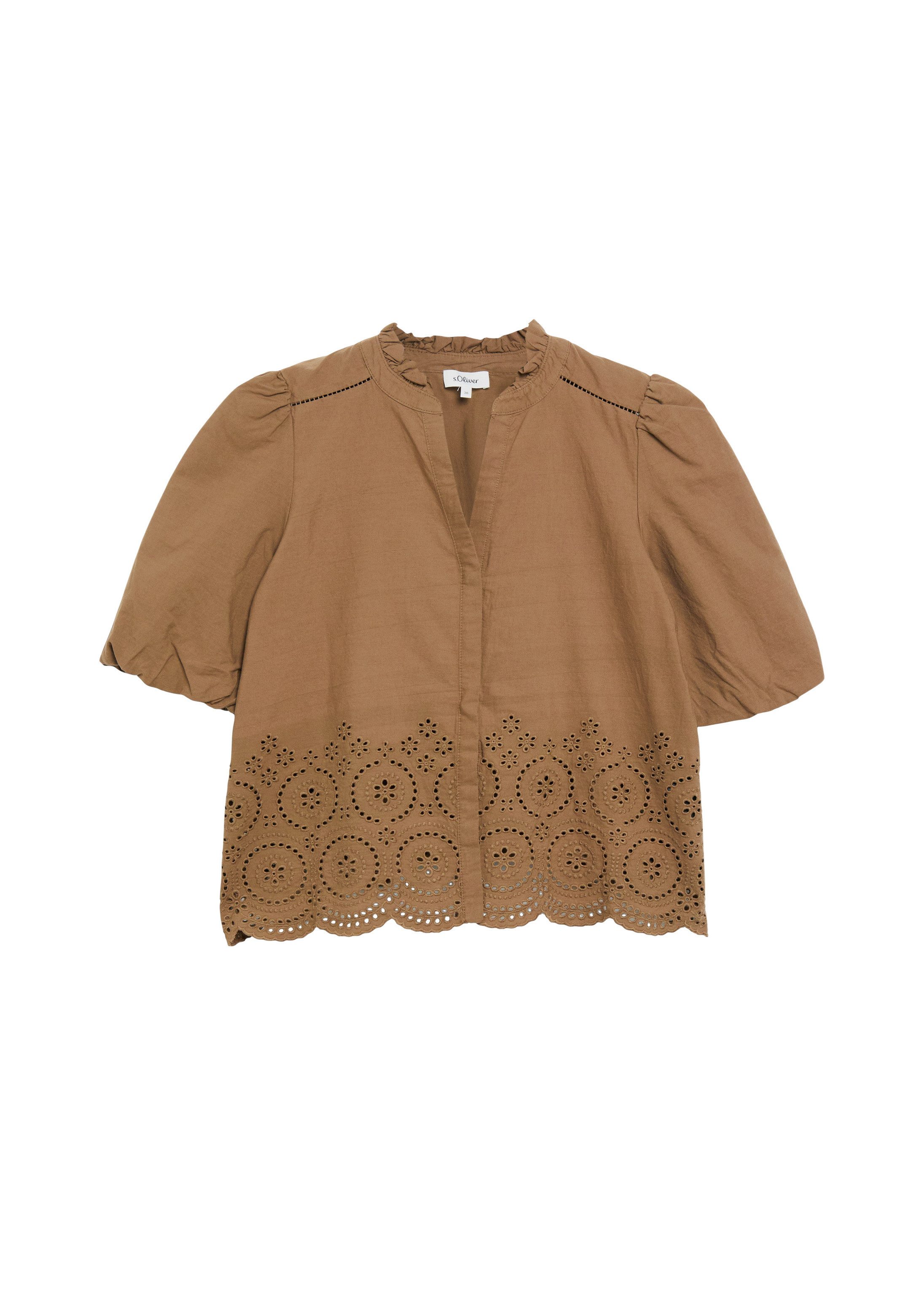 s.Oliver Kurzarmbluse Bluse Bluse mit Lochstickerei und Ballonärmeln